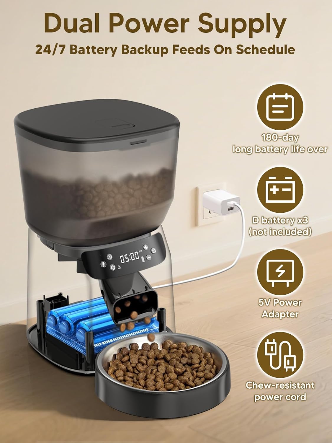 Automatic Cat Feeder and Water Fountain, 4L/16Cups Pet Dry Food Dispenser 2L Water Dispenser, Locking Lid, Programmable Timer 6 Daily Meals, 10s Voice Recorder, Cat Accessories for Puppy Kitten - Image 2