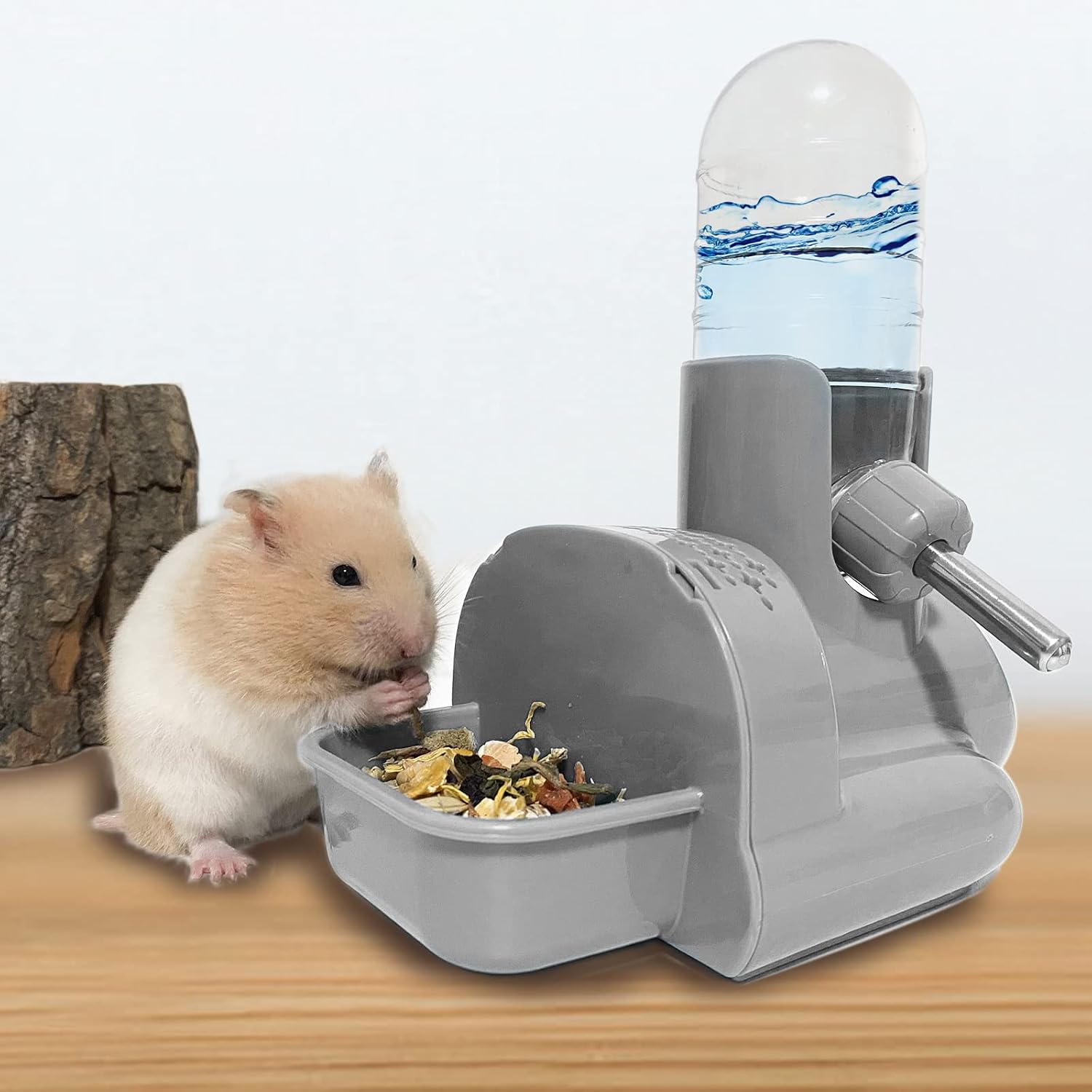 VANNON 3-in-1 Hamster Water Bottle with Food Bowl & Hideout Base, Grey | 3-in-1 feeding station combines water, food and hideout space to help keep hamster cages organized and easy to maintain. - Image 4