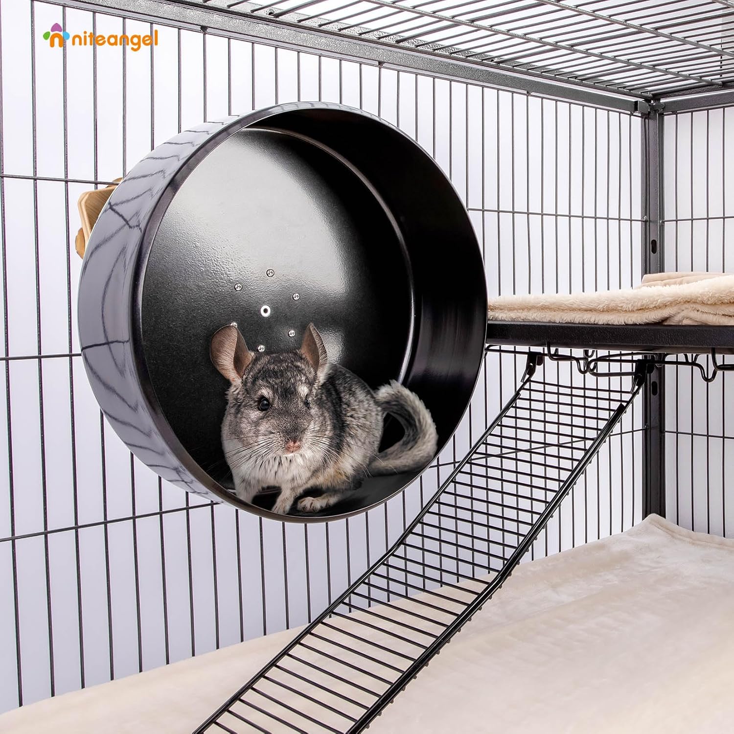 Niteangel 13.8'' Chinchilla Wheel - Quiet & Sturdy Exercise Wheel for Chinchilla or Other Similar-Sized Pets (for Chinchilla, 13.8 inch Running Drum Wheel) - Image 6
