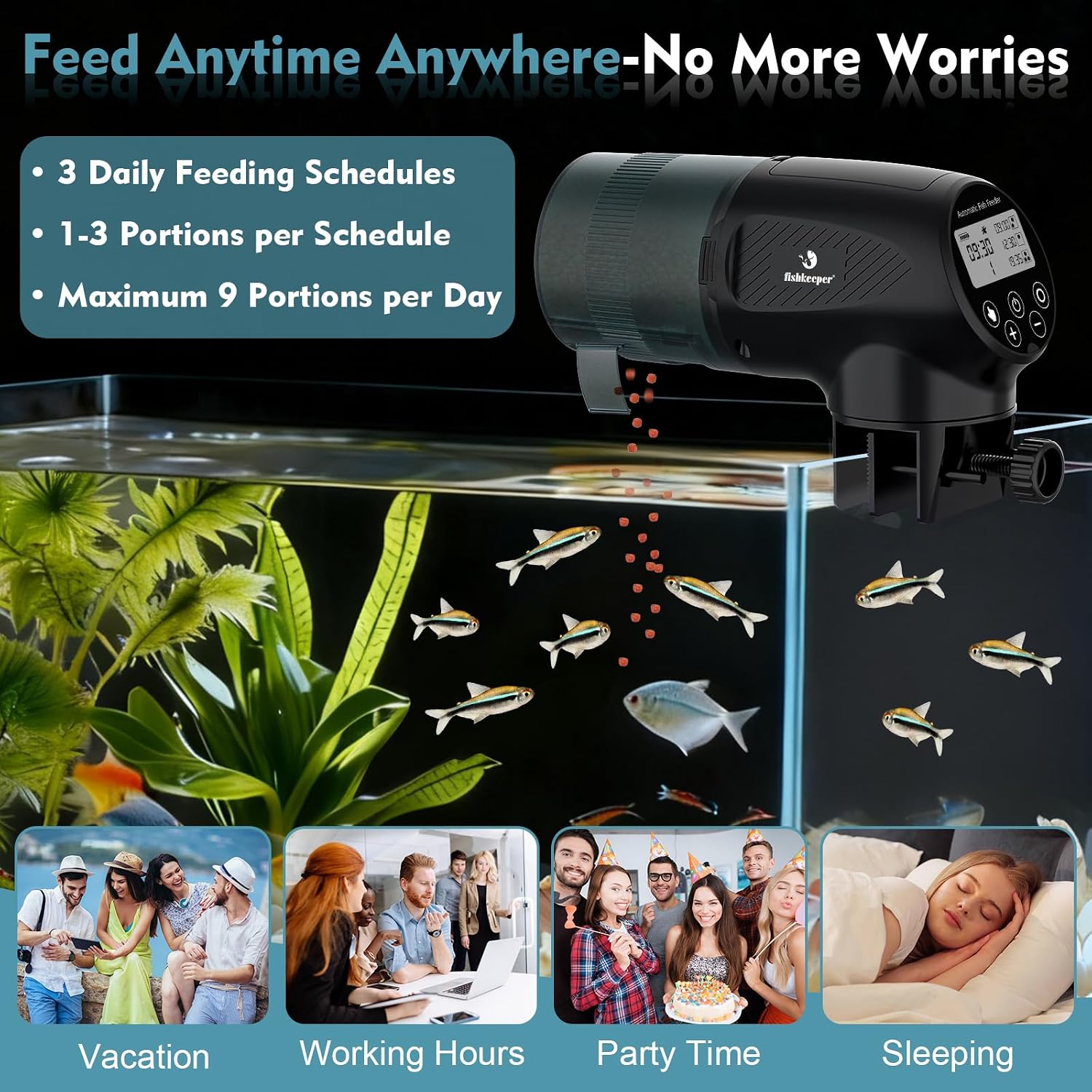 fishkeeper Automatic Fish Feeder for Aquarium: Moisture-Proof Auto Precision Feeders Dispenser with LCD Display for Small Tank Turtle Betta Koi - Battery Food Feeding Timer for Vacation Weekend Day - Image 7