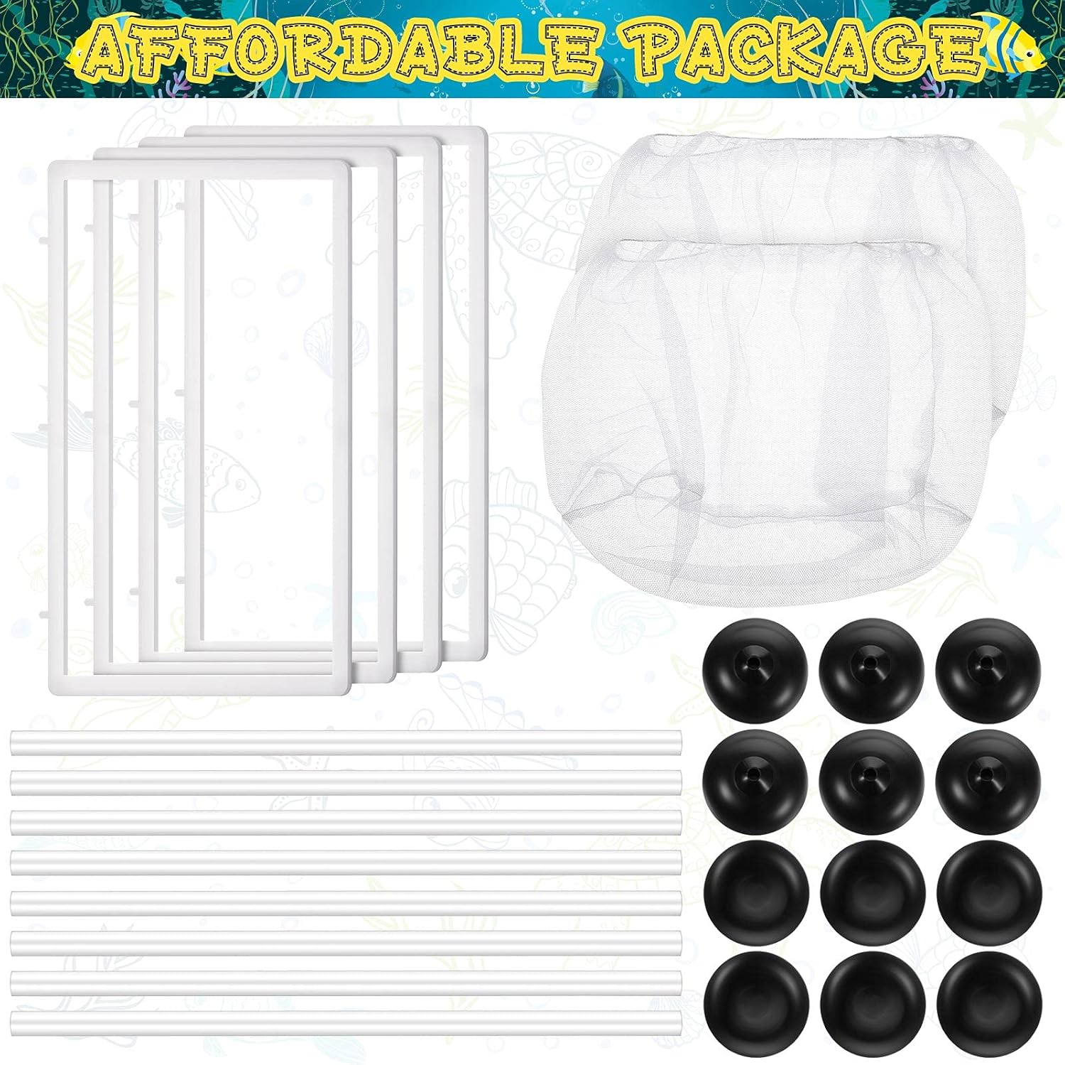 2 Pieces Fish Tank Breeder Net Mesh Breeder Box Fish Hatchery Isolation Separation Net Plastic Frame Fry Hatchery Incubator Mesh Breeding Box with Suction Cup for Aquarium - Image 2