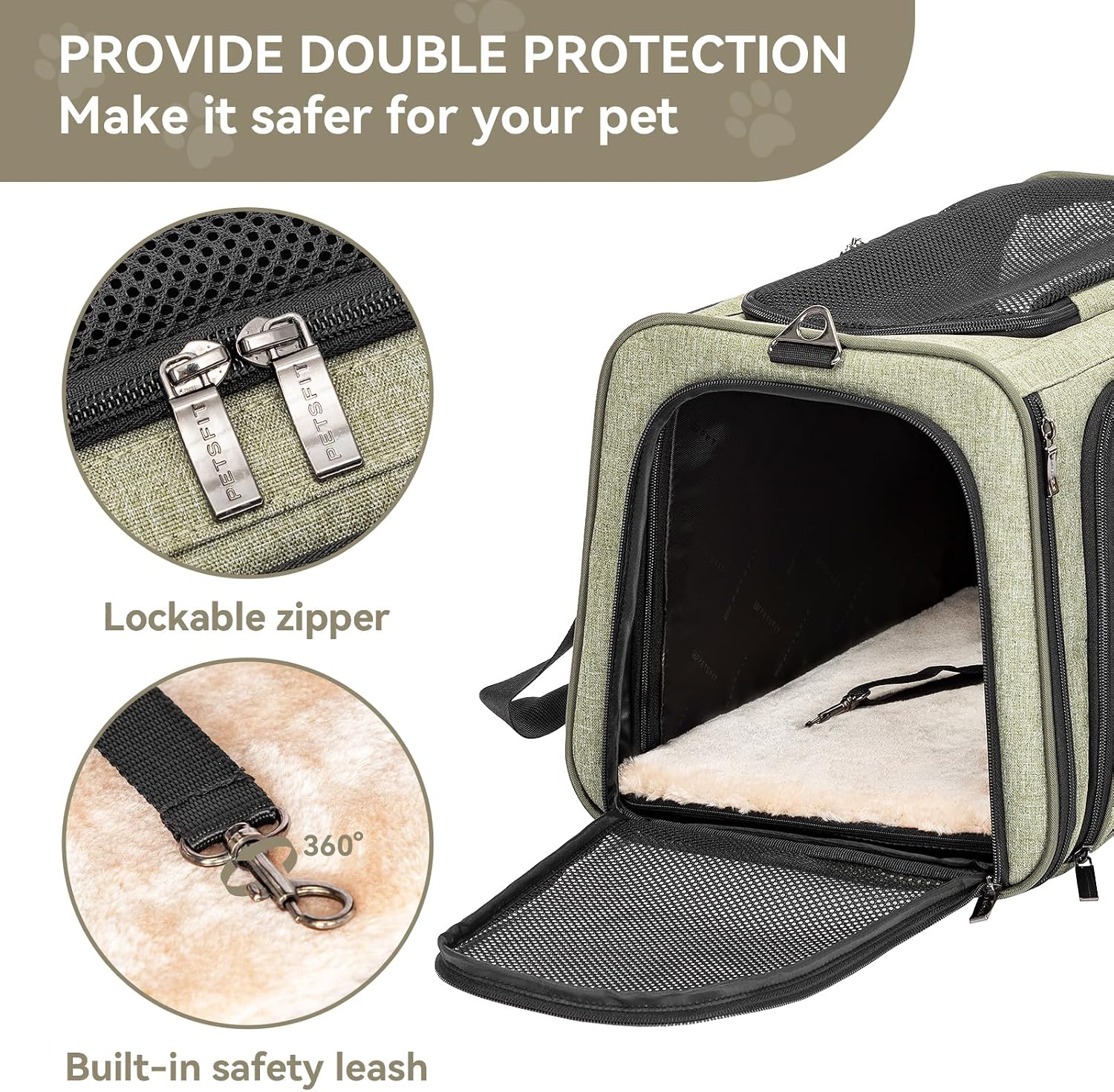 Petsfit Medium Double Expandable Cat Carrier for Cats and Small Dogs | 17 x 11 x 11 in; sized for Delta Air Lines; dual-side expansion, anti-sag frame and safety tether; up to 15 lb. - Image 6
