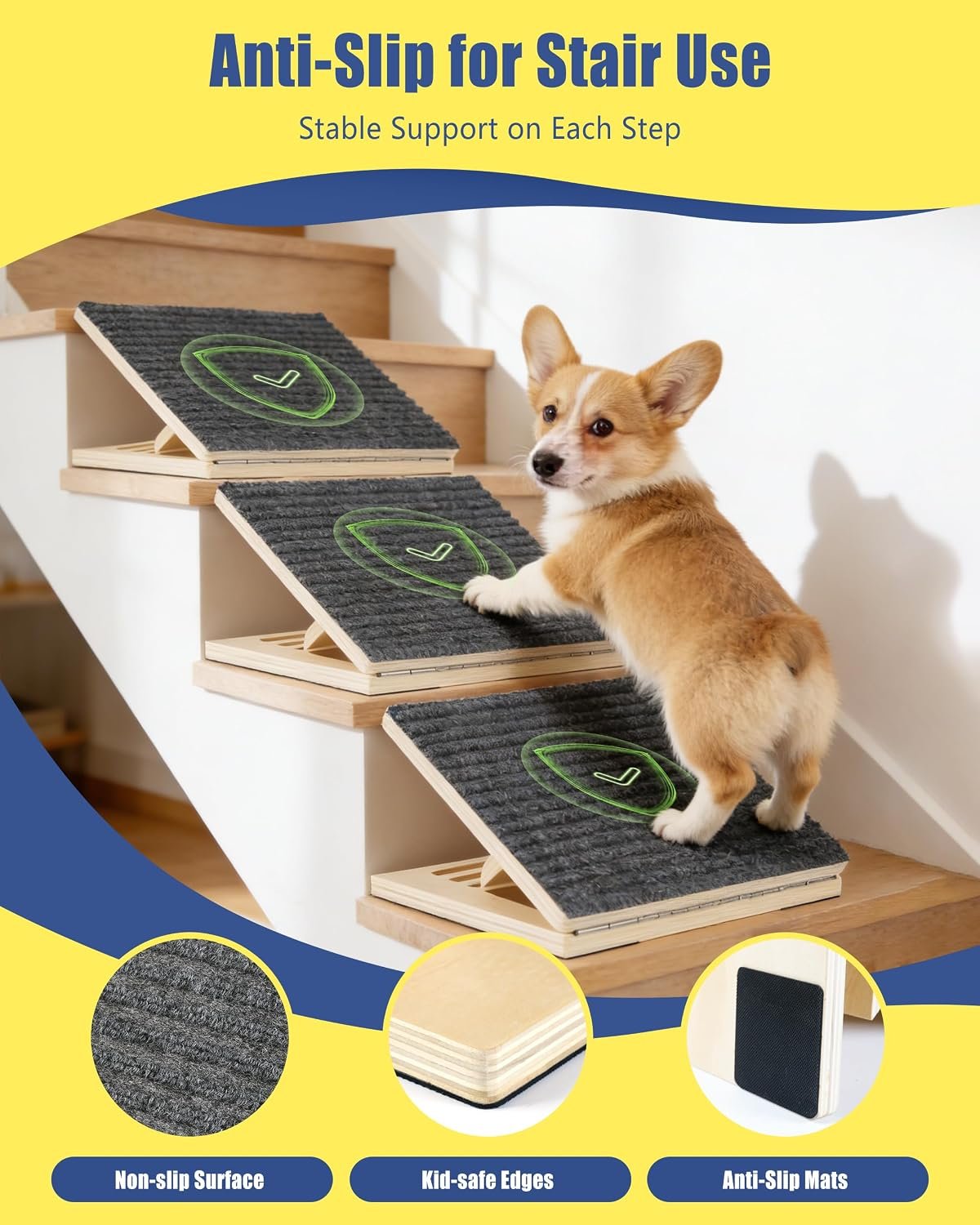 Dog Ramp for Stairs, 2 Pack Wooden Dog Stair Ramps for Small Dogs Only, Foldable Non-Slip Pet Ramp for Indoor Stairs, Adjustable Step Support for Senior, Short-Legged & Small Pets - Image 4