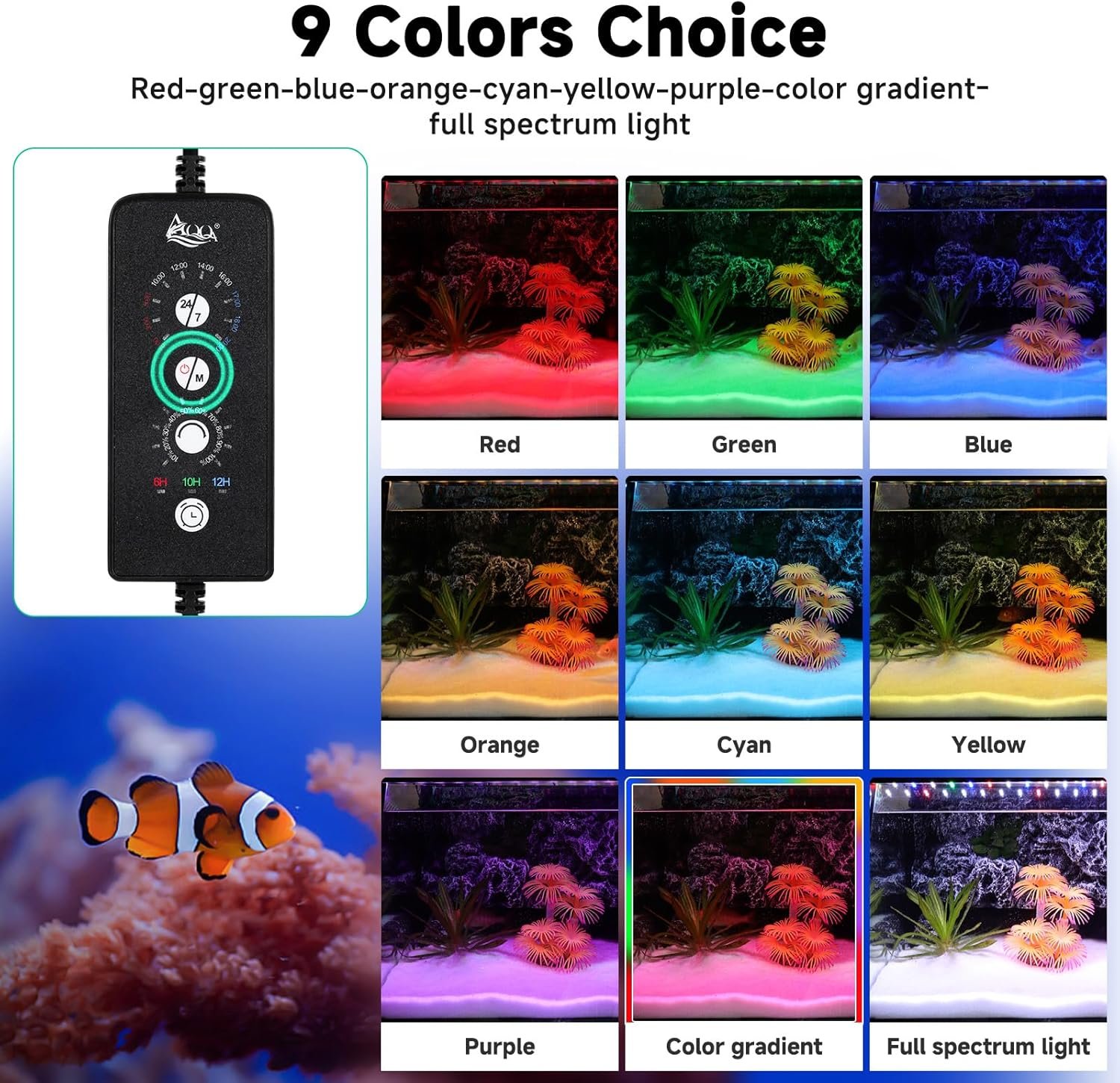 AQQA LED Aquarium Light, 24/7 & DIY Mode Full Spectrum Fish Tank Light | Adjustable Timer/Brightness, Extendable Bracket Aquarium Plant Light, Memory Function, IP68 Waterproof, for 18–24 Inch Tank - Image 3