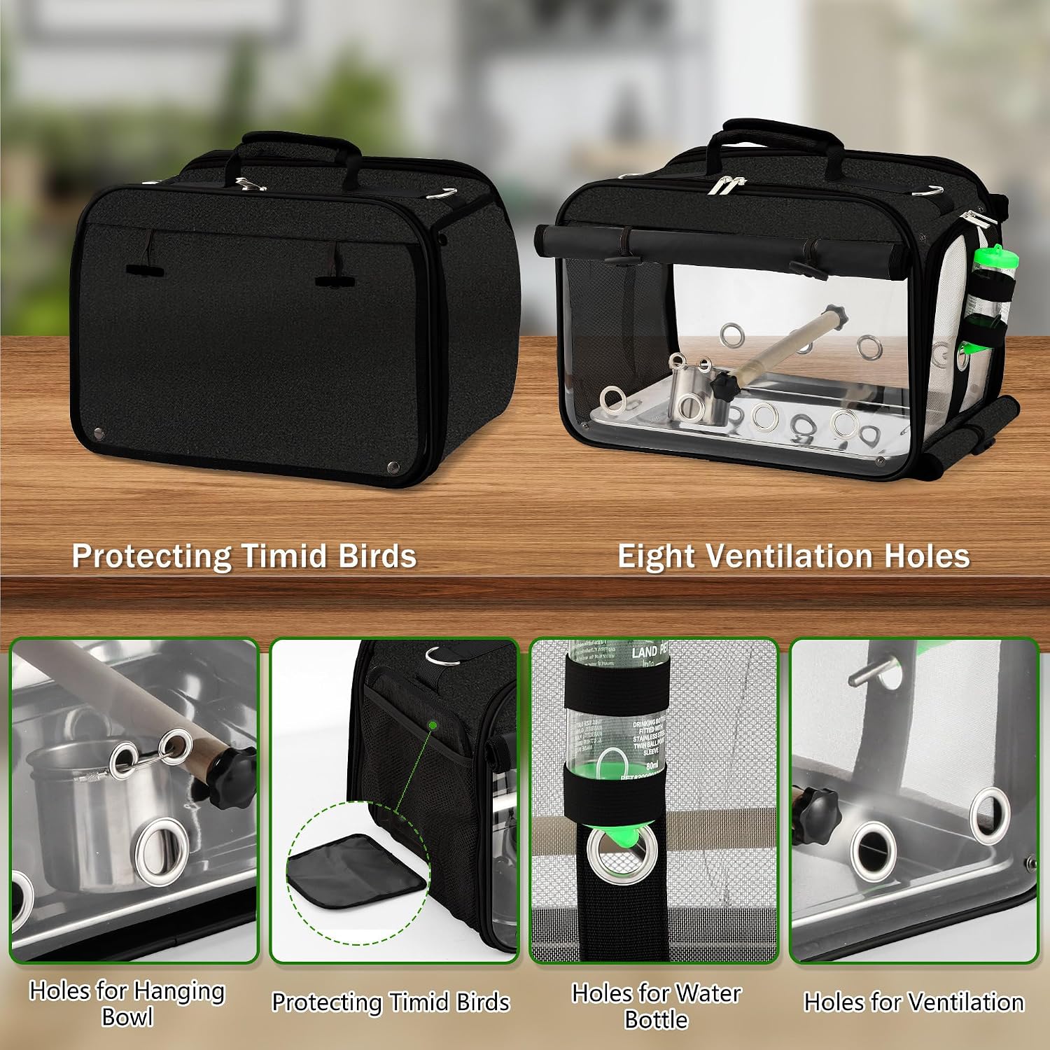 Bird Carrier Airline Approved, Bird Travel Cage with Indestructible Stainless Steel Mesh, Bird Travel Bag Lightweight and Portable with Water Bottle and Bowl - Image 5