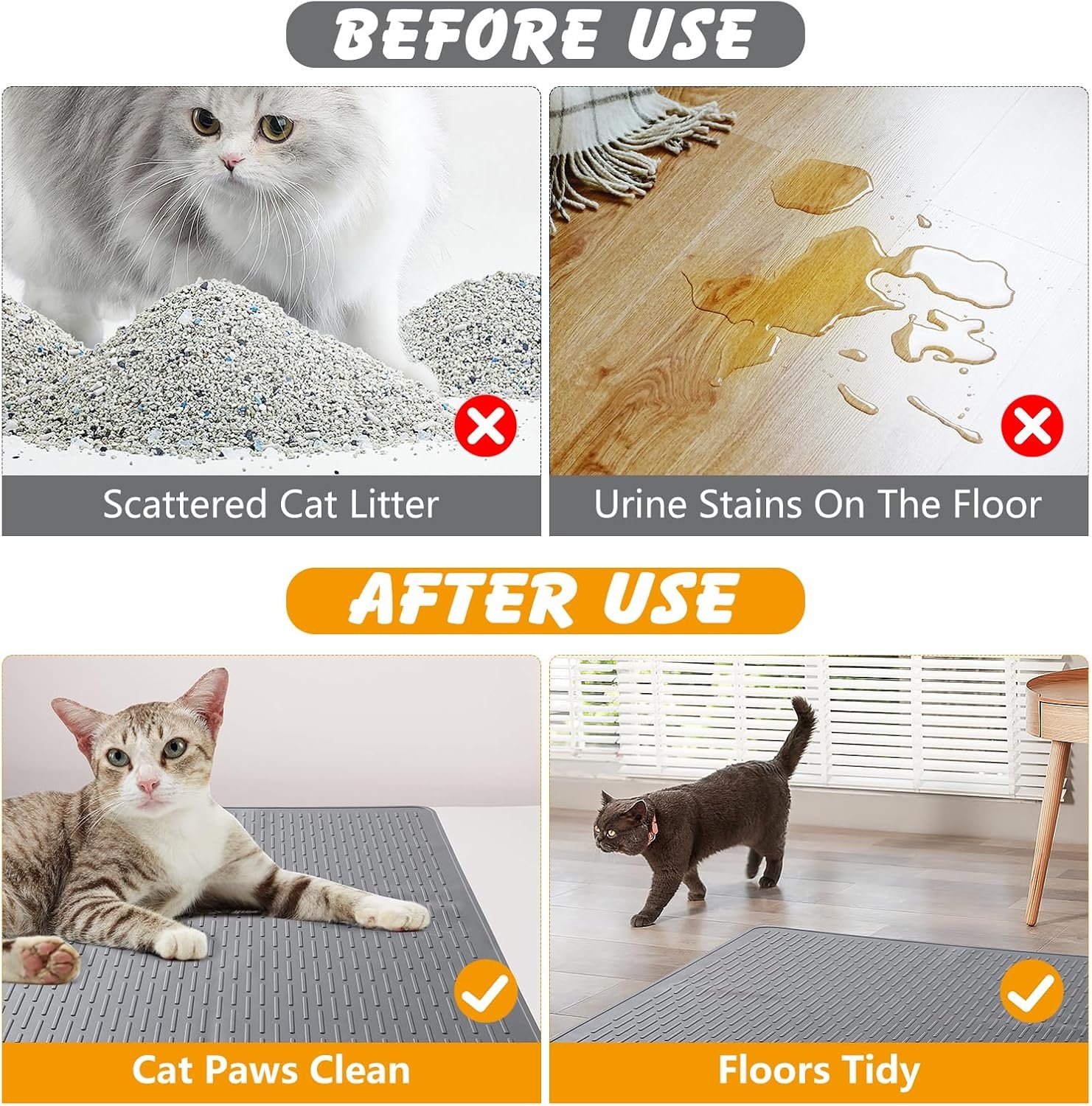 Silicone Cat Litter Mat, Waterproof, Raised Edge, 28 x 20 in, Gray | Quick-clean silicone, traps litter, leakproof floor protection, non-slip base, doubles as feeding mat - Image 6