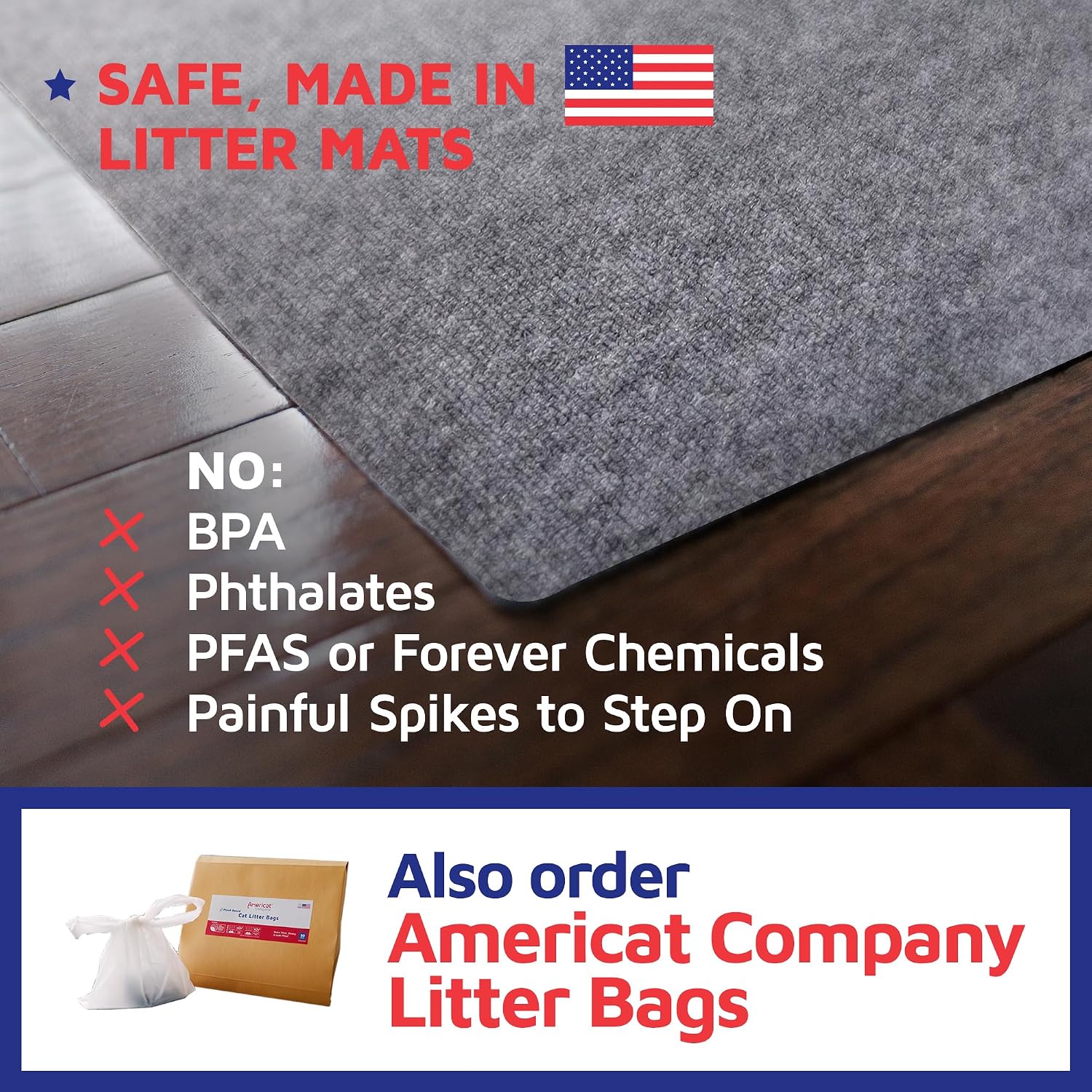 Cat Litter Mat by Americat – 36 x 28 Inches Machine Washable for Easy Clean, Waterproof & Made in USA – X Large Mat Traps Litter Around Cat Litter Box & Protects Floors - Image 6