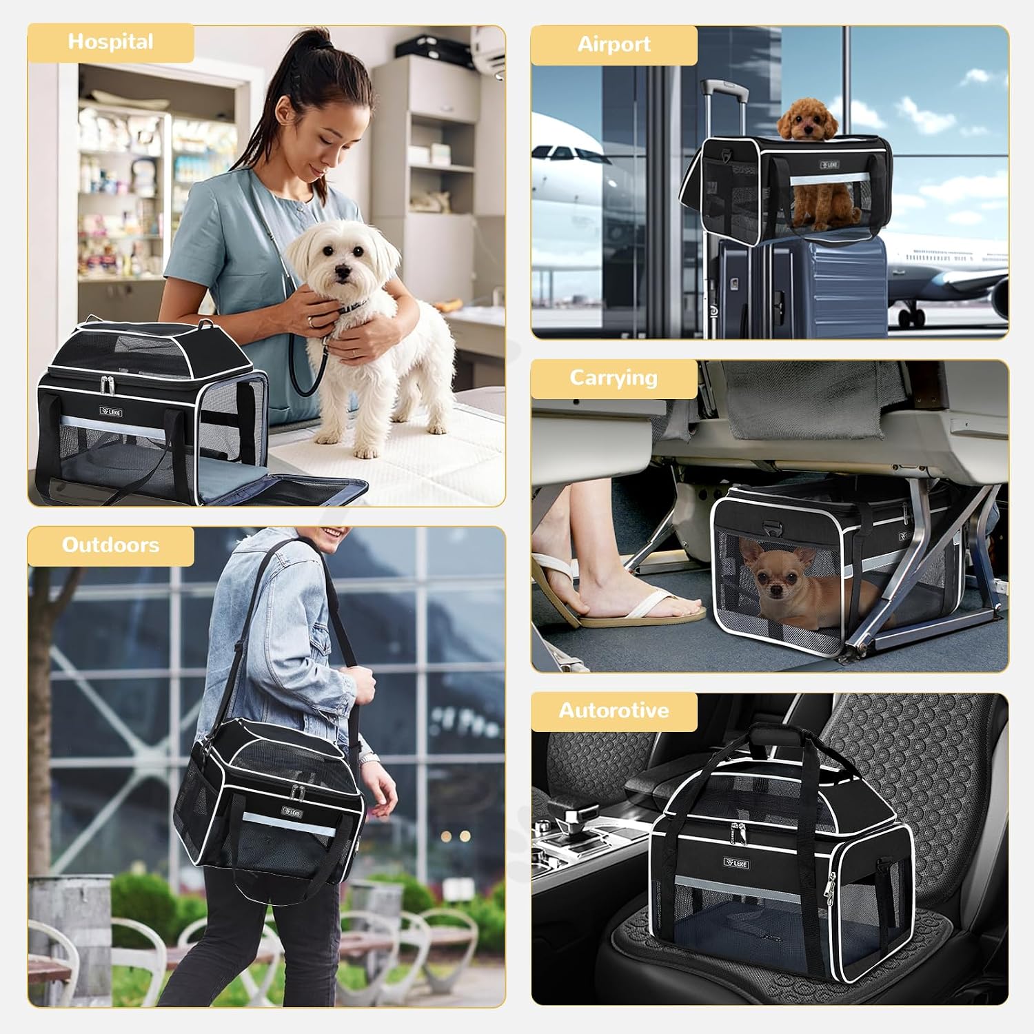 Lekereise Top-Expandable Pet Carrier 17x11x9.5 Inch Alaska Hawaiian Airline Approved Soft Sided Underseat to 12lbs Travel Carriers for Small Dogs and Cats with Locking Safety Zippers Anti-Scratch Mesh - Image 8