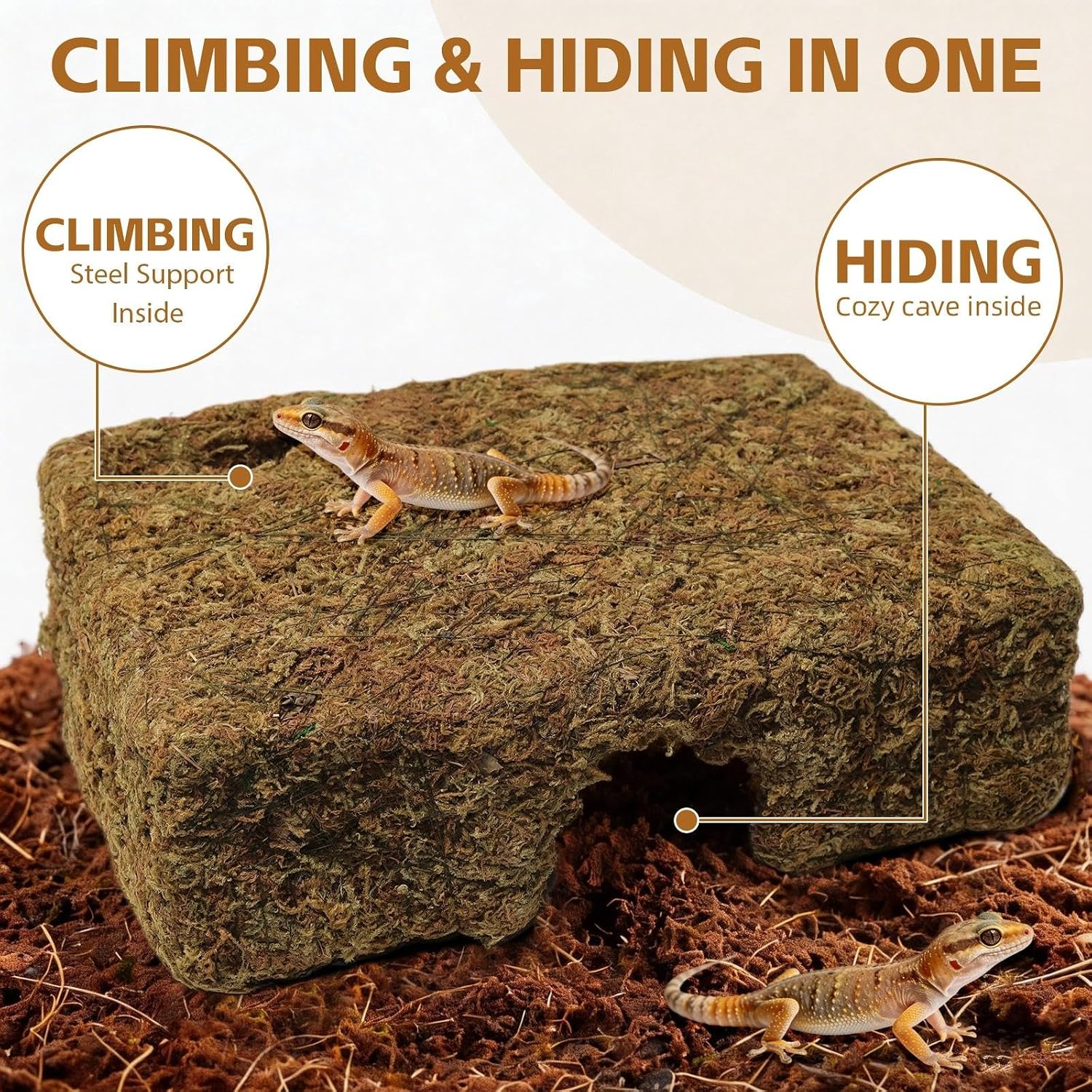 M Size Yellow Moss Cave Hide, Reptile Shelter for Gecko Snake | Moss-textured yellow finish, Supports shedding cycles, Handcrafted durability - Image 4