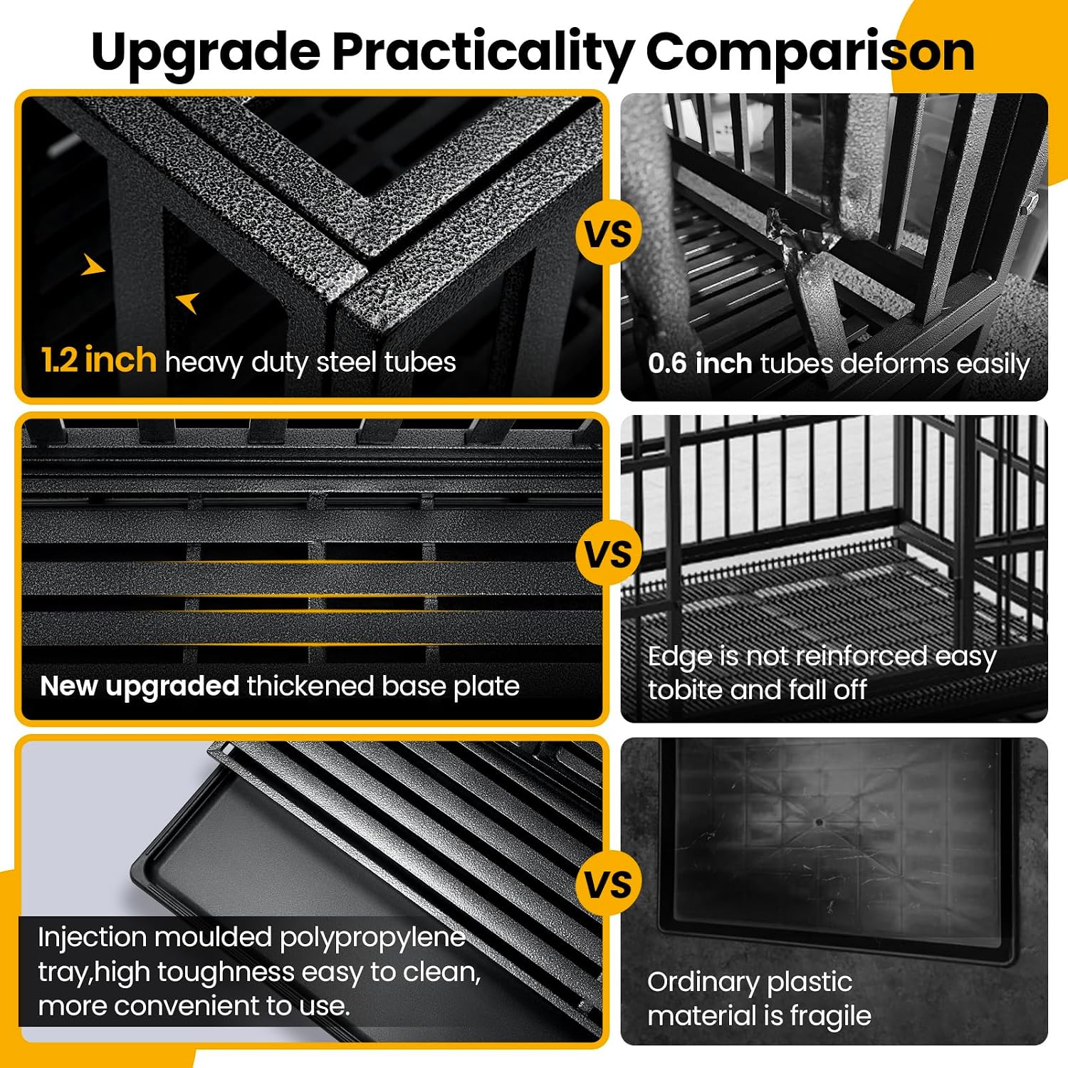 Oranland 48 inch Heavy Duty Indestructible Dog Crate,Ultimate Escape Proof Base Plate for Large and Middle Dogs,Dog Kennel for High Anxiety Dogs/Max Load Capacity 300lbs/Double Door with Wheels - Image 5