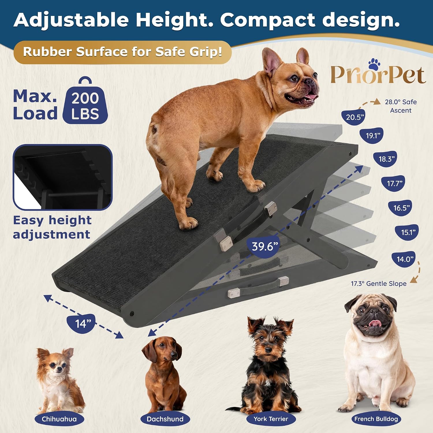 Dog Ramp for Couch – Non-Slip, Sturdy Build Foldable Wooden Dog Ramp – Supports up to 200 lbs – 7 Adjustable Heights (14" – 20.5") – Enhanced Stability – Birchwood Pet Ramp for Small Dogs – Black - Image 2