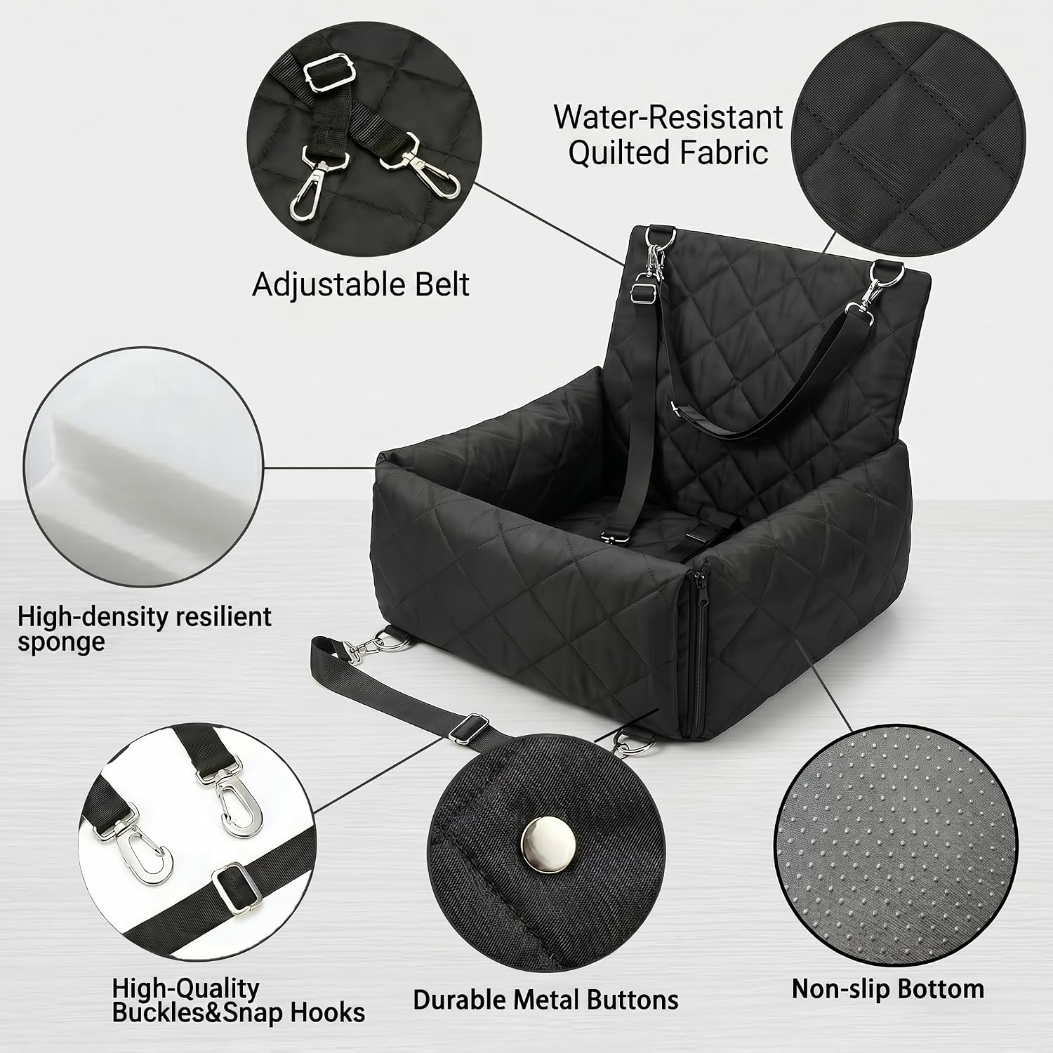6-in-1 All-Season Waterproof Dog Car Seat, Dog Booster Seat for Small Medium Dogs, Foldable Pet Car Carrier, Travel Bed with Safety Leash, Washable Detachable Cover - Image 8