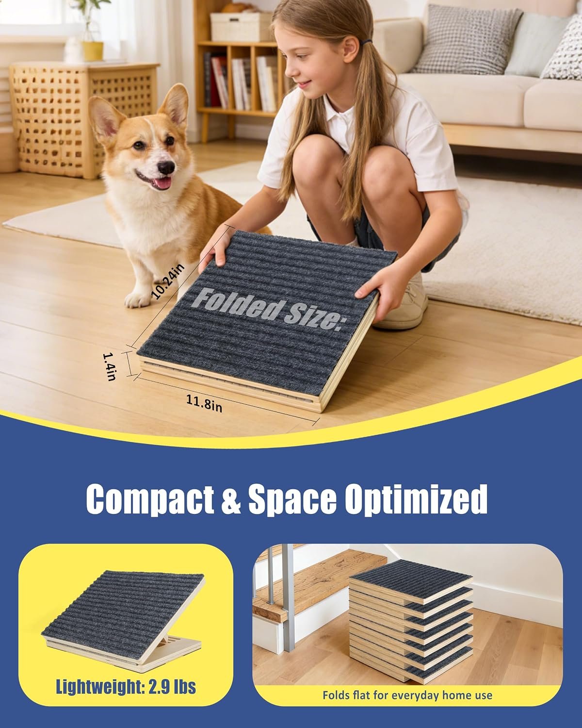Dog Ramp for Stairs, 2 Pack Wooden Dog Stair Ramps for Small Dogs Only, Foldable Non-Slip Pet Ramp for Indoor Stairs, Adjustable Step Support for Senior, Short-Legged & Small Pets - Image 8