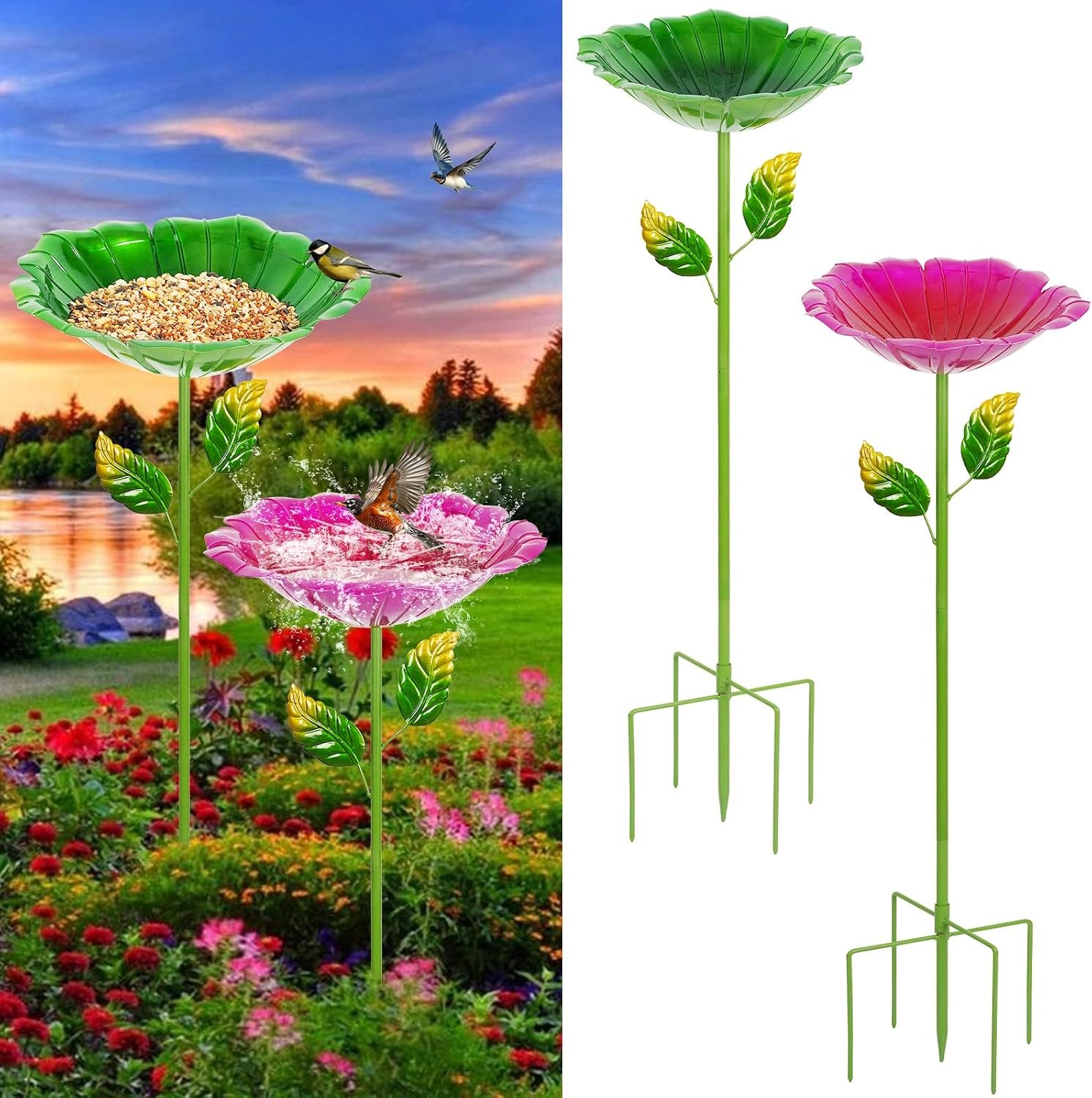 2 Pack Bird Bath for Outside, Outdo...