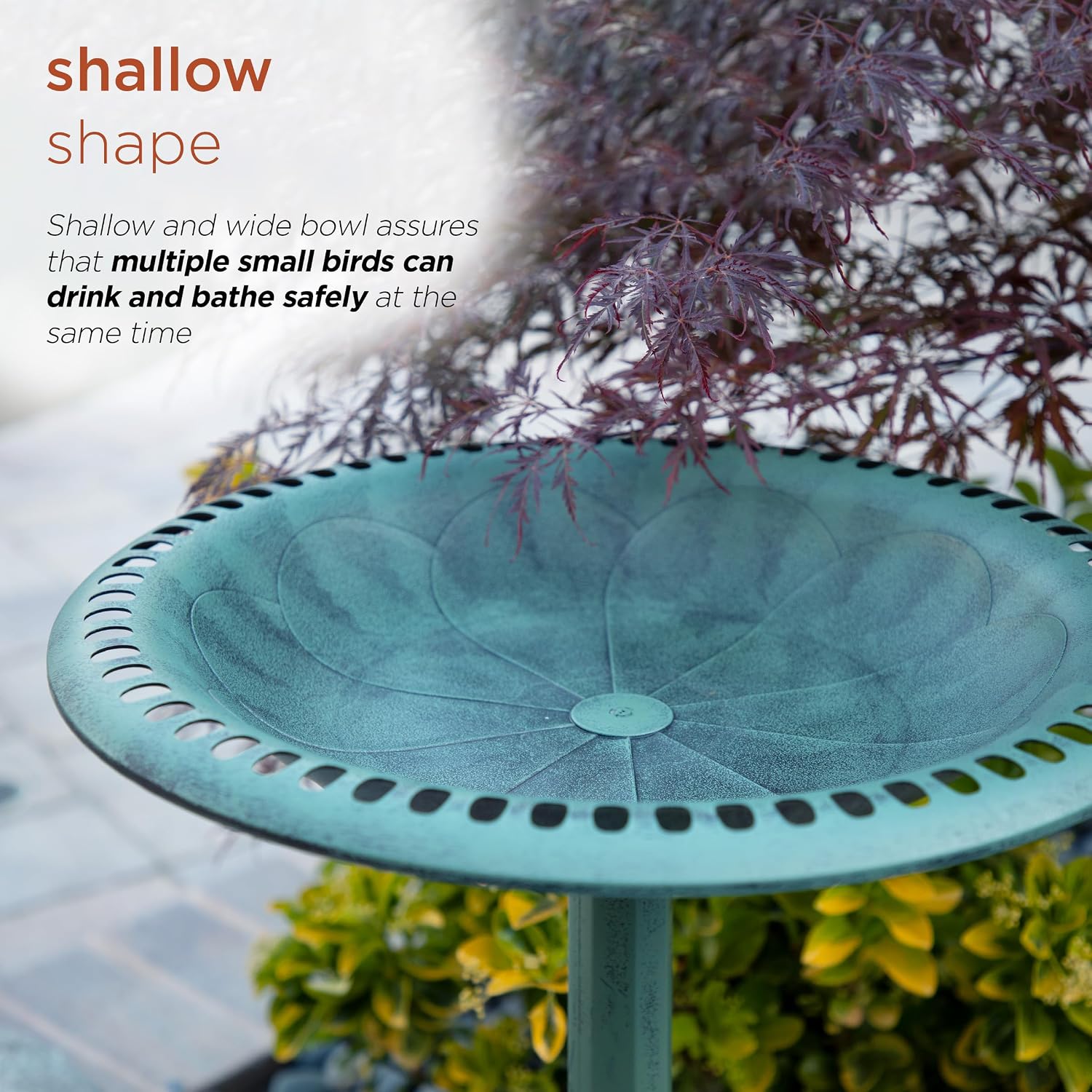 Alpine Corporation TEC116 Outdoor Aged Green Pedestal Birdbath with Scrollwork, 28" Tall, Green - Image 7