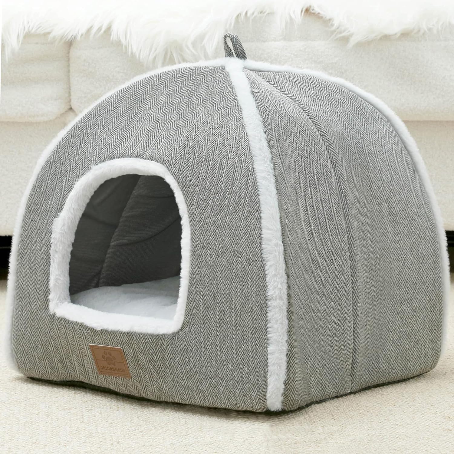 Cat Beds for Indoor Cats-Cat Bed Cave House Tent for Kittens and Small Pets with Washable Cushioned,Soft and Warm Indoor House, Grey, 15 inches - Image 2