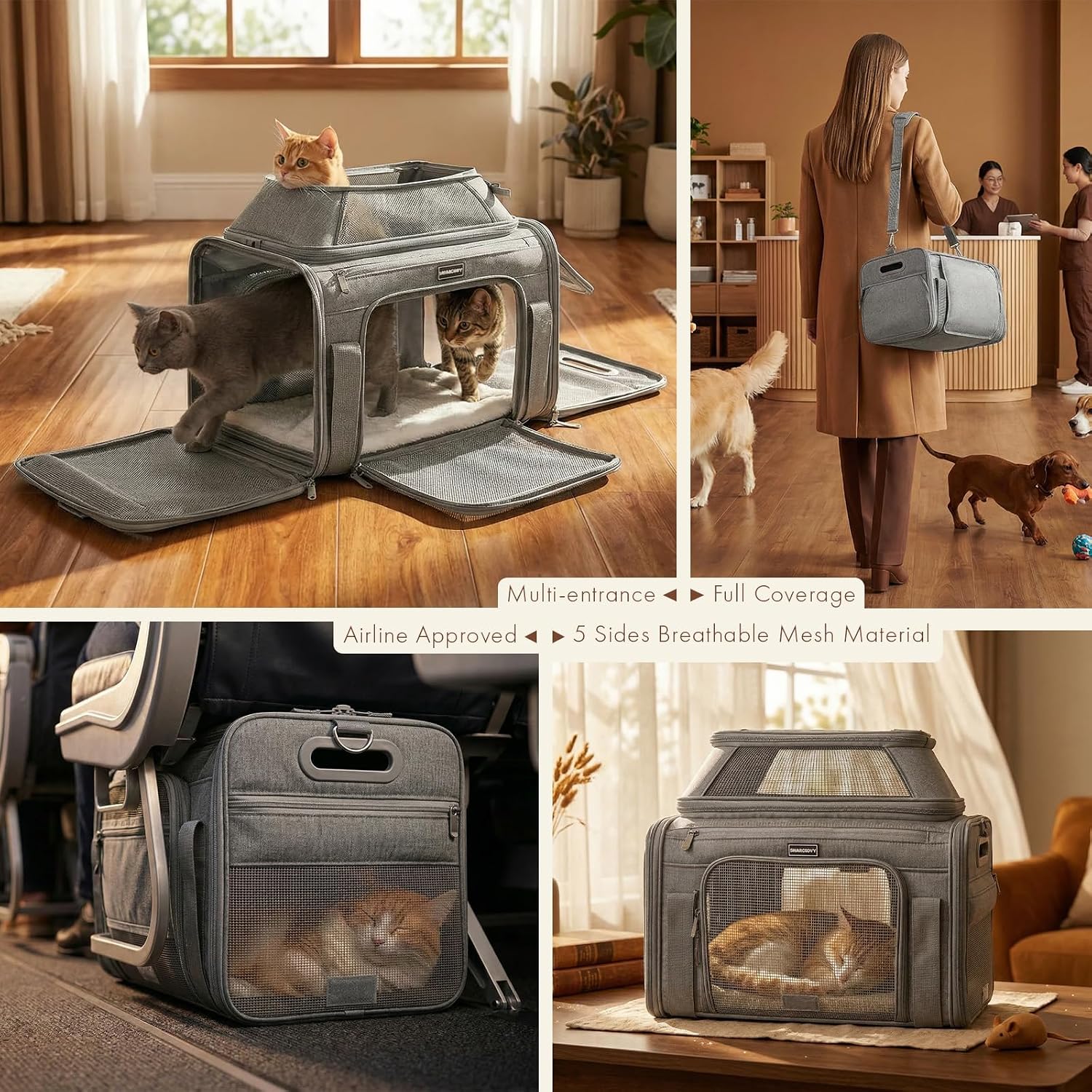 Top-Expandable Pet Carrier with Treat & Pet Window,18x13x9.5 Inch Southwest Frontier Airline Approved,Soft-Sided Dog Carrier for Small Dogs and Cats,Travel Cat Carrier with Locking Safety Zippers - Image 5