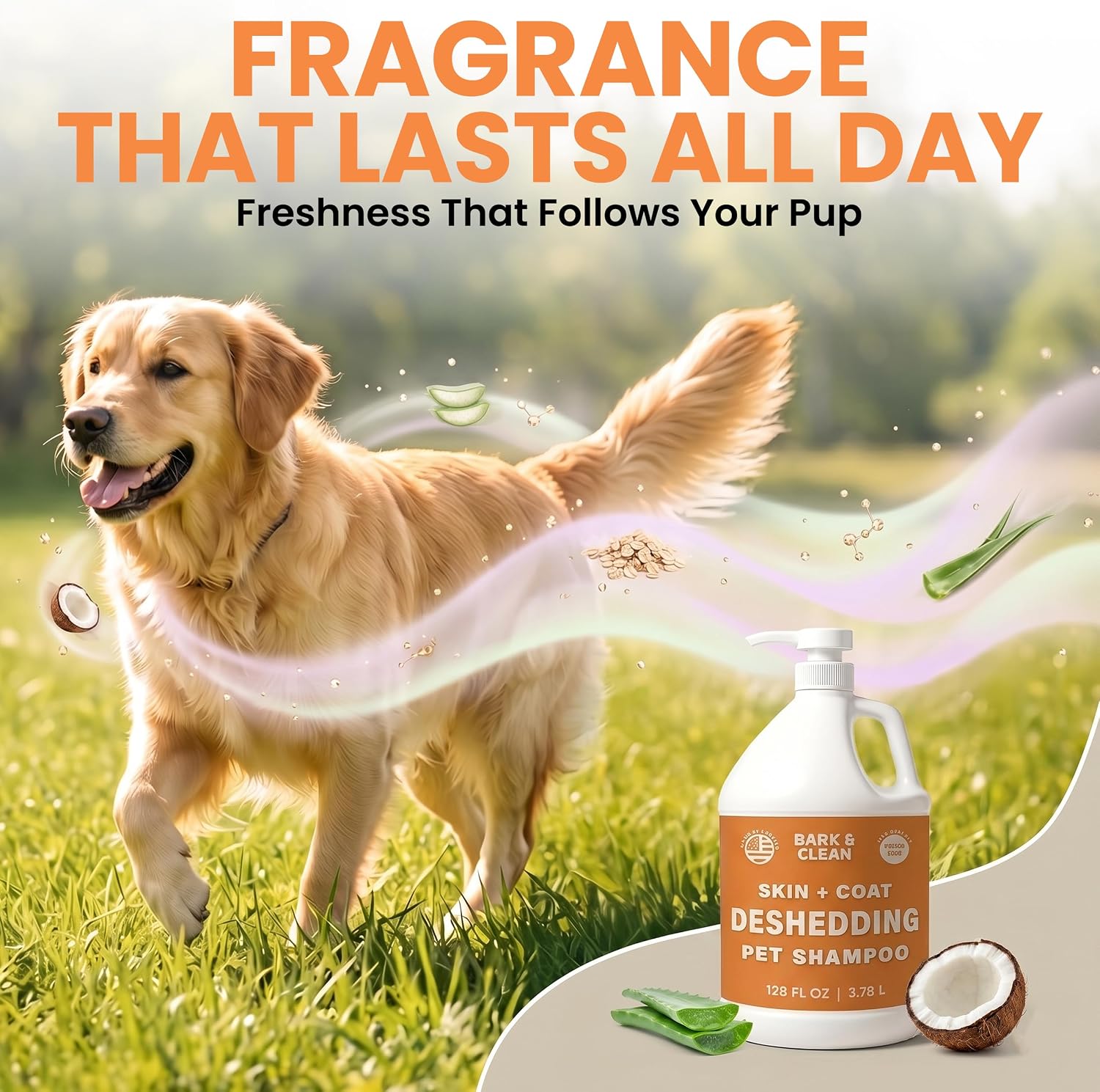 Deshedding Dog Shampoo, Gallon Sized - Skin and Coat Shedding Shampoo with Pump, 18:1 Dilution - Made with Baking Soda, Aloe, and Coconut for Buildup and Dander - Image 4