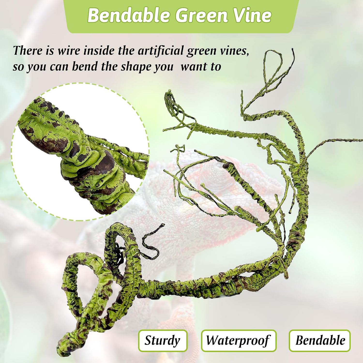 Hamiledyi 7 Pcs Reptile Plants Bendable Climbing Vines Terrarium Hanging Artificial Leaves, Bearded Dragon Tank Accessories, Habitat Decor for Snake Leopard Gecko Lizard Chameleon - Image 5