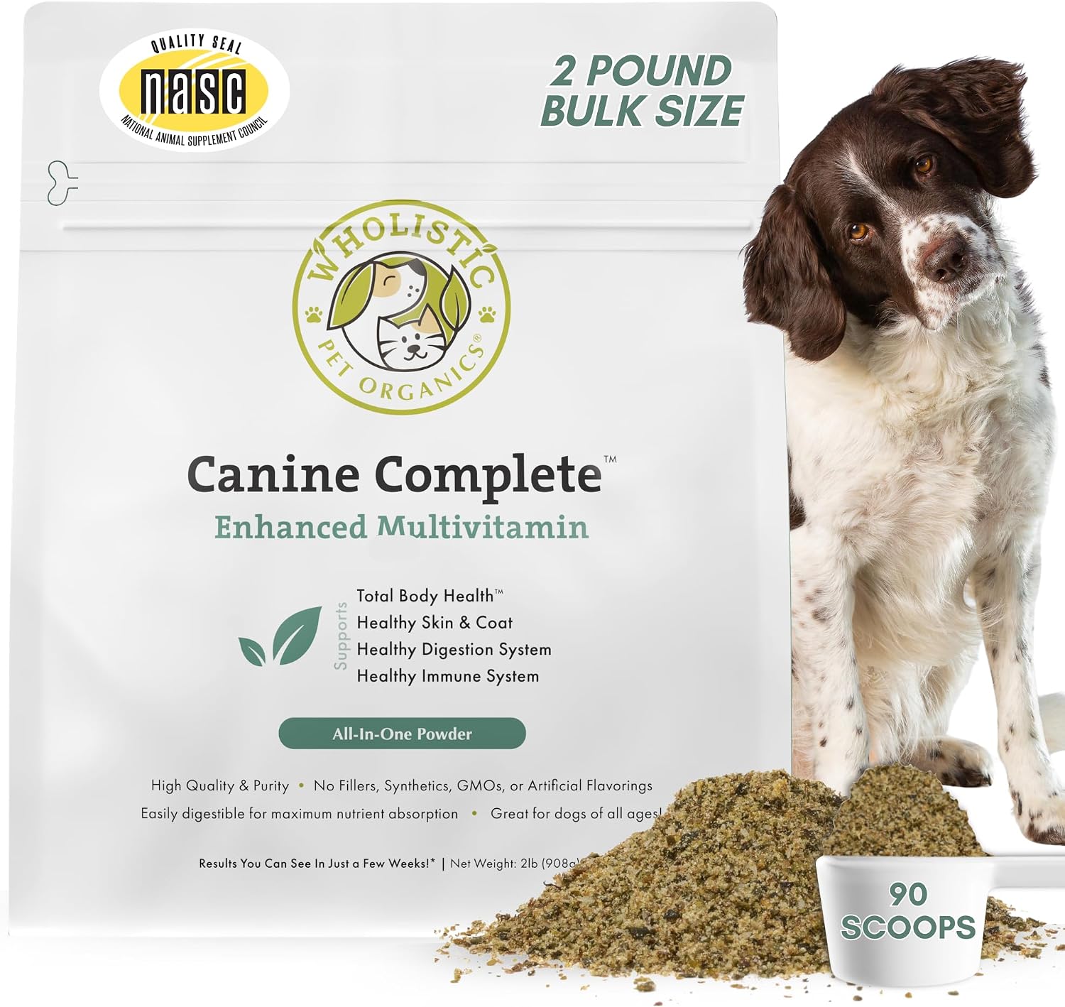Organic Dog Vitamins - 2 Lb - 90 Scoops | Canine Complete - Daily Dog Multivitamin with Prebiotics, Probiotics for Immune Support, Skin Coat, Digestion, & Joint Health