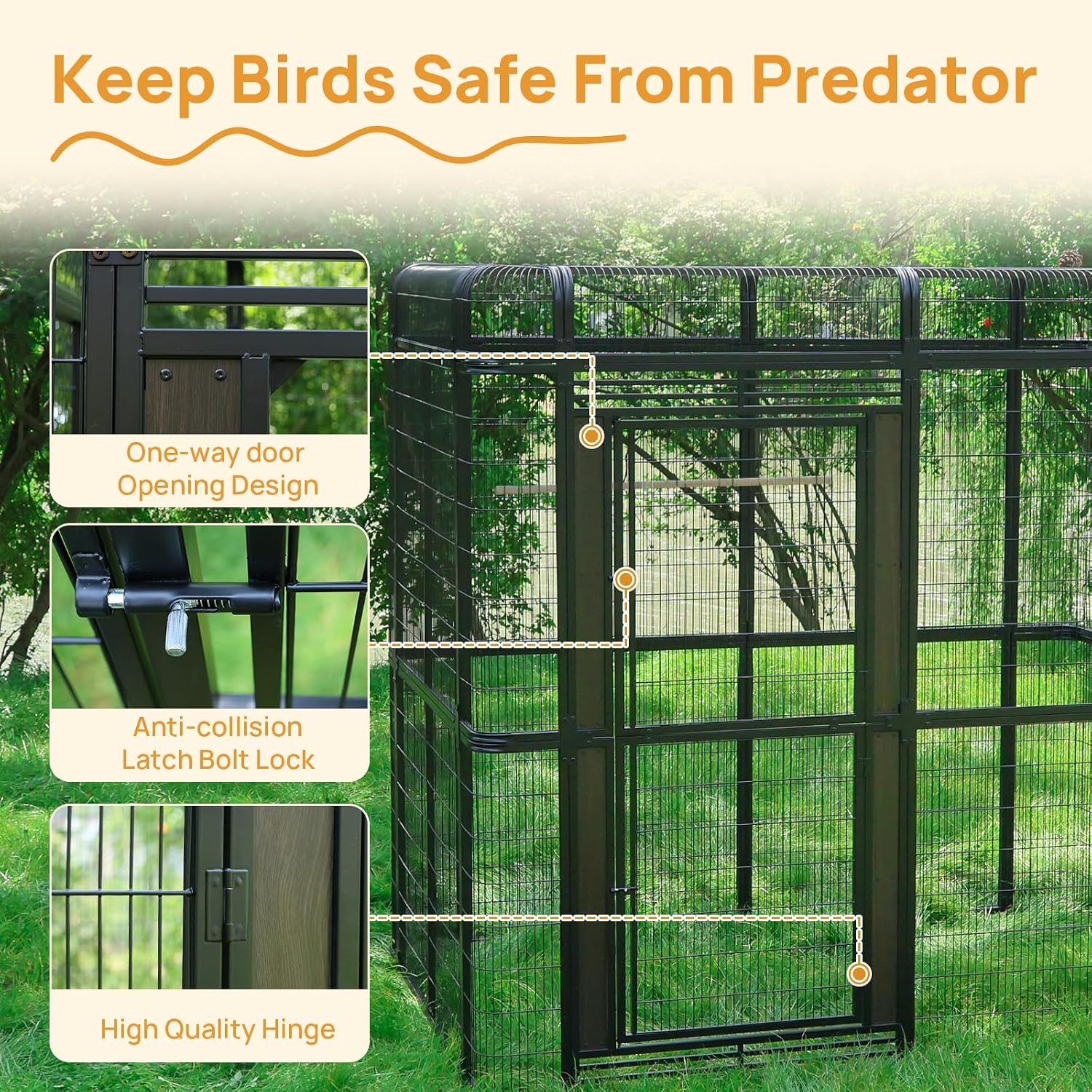 154" Heavy Duty Outdoor Walk-in Bird Cage - Carbon Crystal Board & Metal Aviary for Macaws, Budgies, Conures, Lovebirds & More - Spacious Flight Cage for Large & Small Birds - Image 5