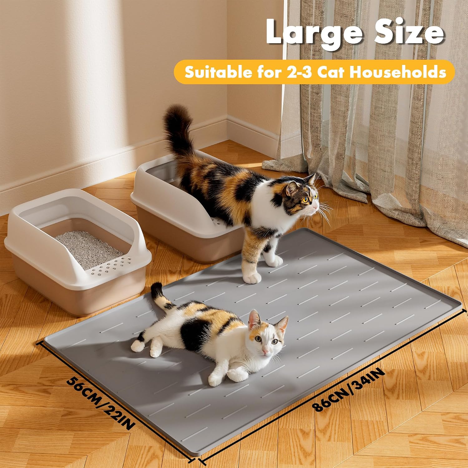 Pieviev Silicone Cat Litter Trapping Mat, 34''x22'' Large Cat Litter Mat, Easy to Clean & Soft on Kitty Paws, Waterproof Kitty Litter Pads for Indoor Cats, Light Grey - Image 7