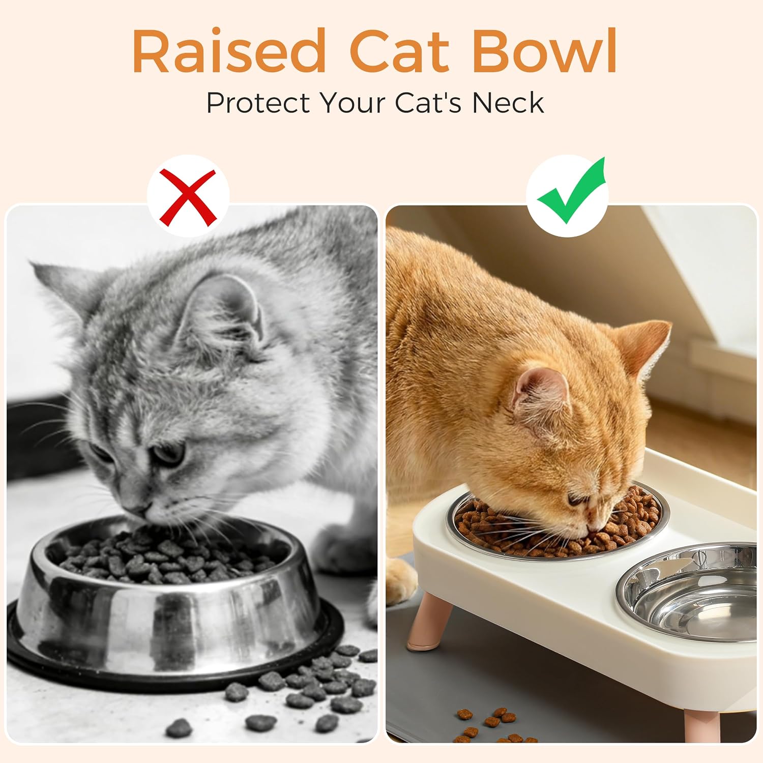 LoeJan Elevated Cat Bowls Set - Raised Cat Food and Water Bowl Set with Non Slip Stand - Pet Feeding Station with 2 Stainless Steel Bowls with Splash Proof Guard - Image 3