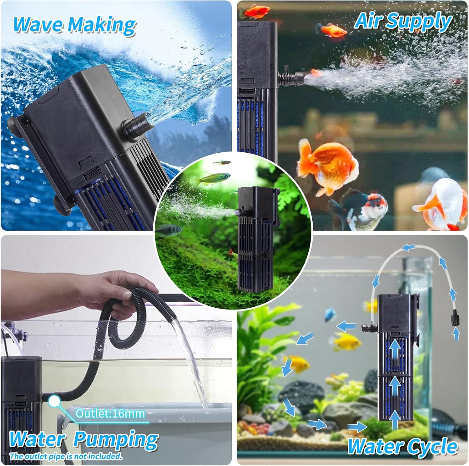 TARARIUM 20-75Gal Aquarium Filter for Fish Tank,4-in-1,Flow Rate Adjustable | Reusable Bio-Sponge Filtration, Flexible 1–2 Compartments, Internal Filter, Aeration, Saltwater Freshwater, Easy Setup,264GPH - Image 5