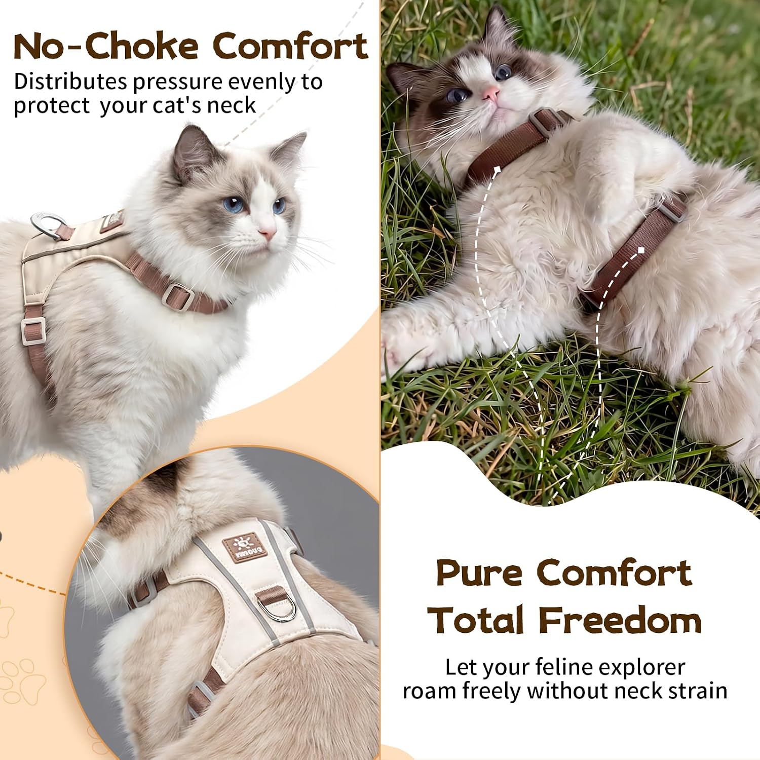 Cat Harness and Leash Set, Escape Proof Soft Kitten Vest with Reflective Strips, Tear-Resistant Taffeta Adjustable Harness for Small Cats Outdoor Walking - Image 2