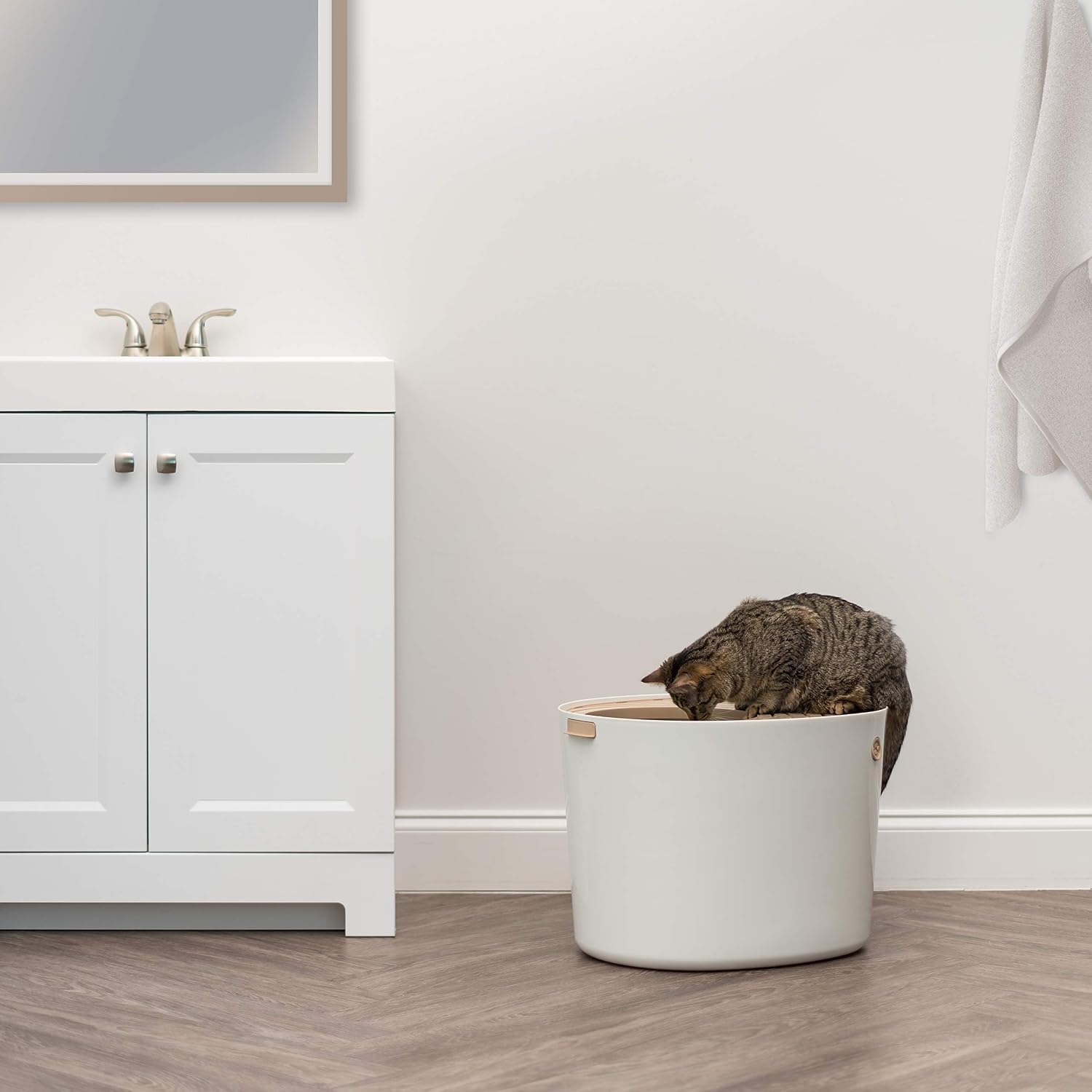 IRIS USA Large Cat Litter Box with Lid, Top Entry Design, Covered Enclosure, Dog Proof, Litter Scatter Control, Odor Reducing, Includes Scoop for Indoor Cats & Kittens, Beige/White, Made in the USA - Image 8
