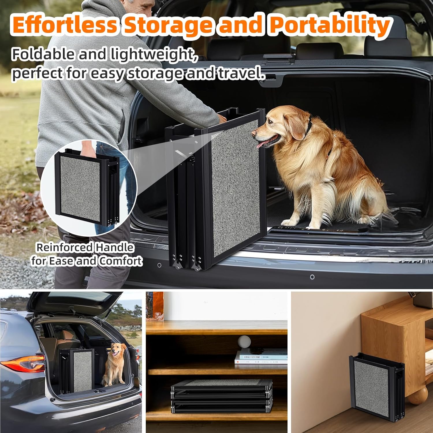 Dog Ramp for Car 𝟕𝟏”𝐱𝟐𝟎” Large Folding Pet Stair Ramps for Truck, SUV, with Non-Slip Surface, Up to 250LBS, Outdoor Dog Car Ramp for Medium & Large Dogs, Portable Pet Steps - Image 6