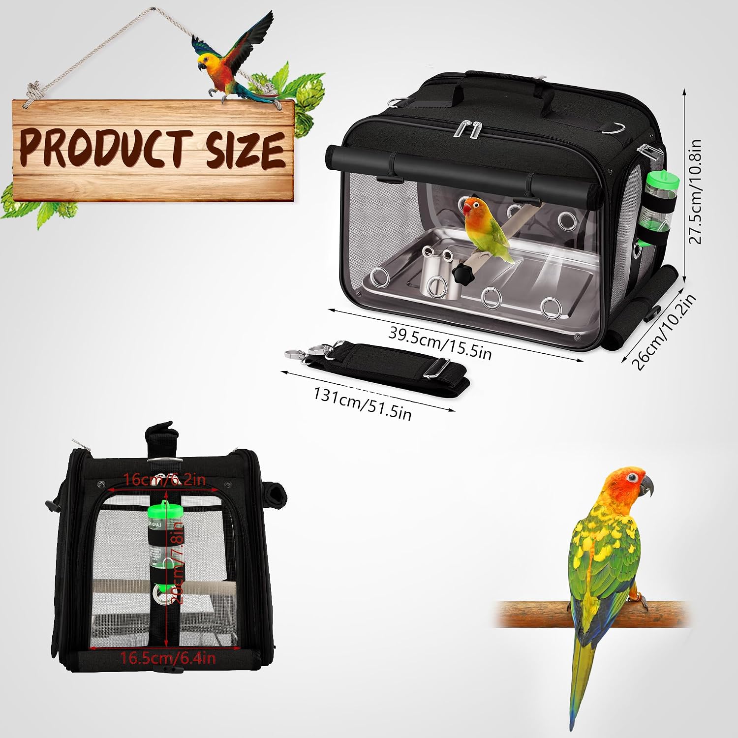 Bird Carrier Airline Approved, Bird Travel Cage with Indestructible Stainless Steel Mesh, Bird Travel Bag Lightweight and Portable with Water Bottle and Bowl - Image 6