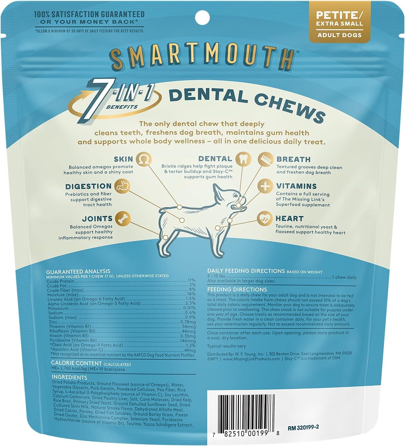 The Missing Link Smartmouth Vet Developed Dental Chew Treats, 7-in-1 Benefits: Healthy Teeth & Gums, Breath, Skin, Joints, Digestion, Heart, Immune System – Petite/XS 5-15lb Dogs, 28 Ct - Image 4