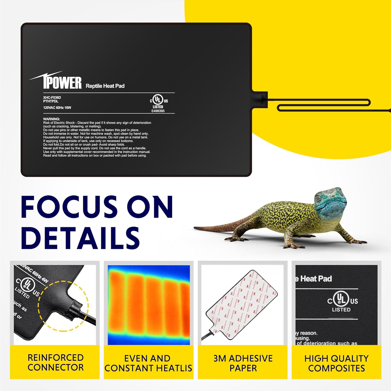 iPower 8X12 Inch Reptile Heat Pad Under Tank Heater Terrarium Warmer Heating Mat for Turtles Lizards Frogs and Other Small Animals - Image 6