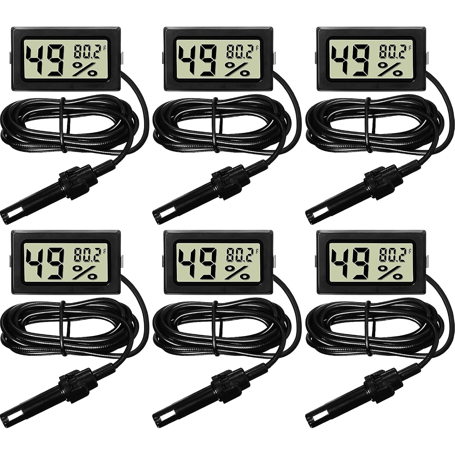 Weewooday Mini Digital Temperature Humidity Meters Gauge with Probe Gauge LCD Fahrenheit Display Thermometer Hygrometer for Incubator Reptile Plant Greenhouse Chicken Coop Garden(Black, 6 Pieces)