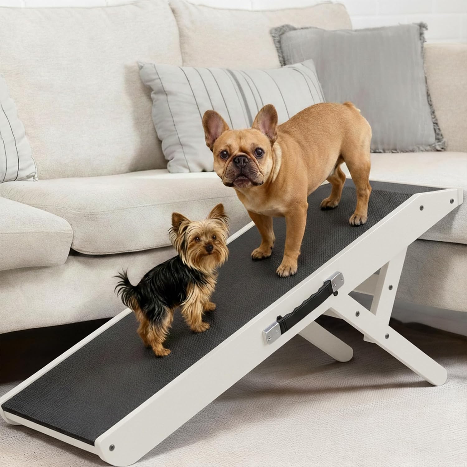 Dog Ramp for Couch – Non-Slip, Sturdy Build Foldable Wooden Dog Ramp – Supports up to 200 lbs – 7 Adjustable Heights (14"–20.5") – Enhanced Stability – Birchwood Pet Ramp for Small Dogs – White