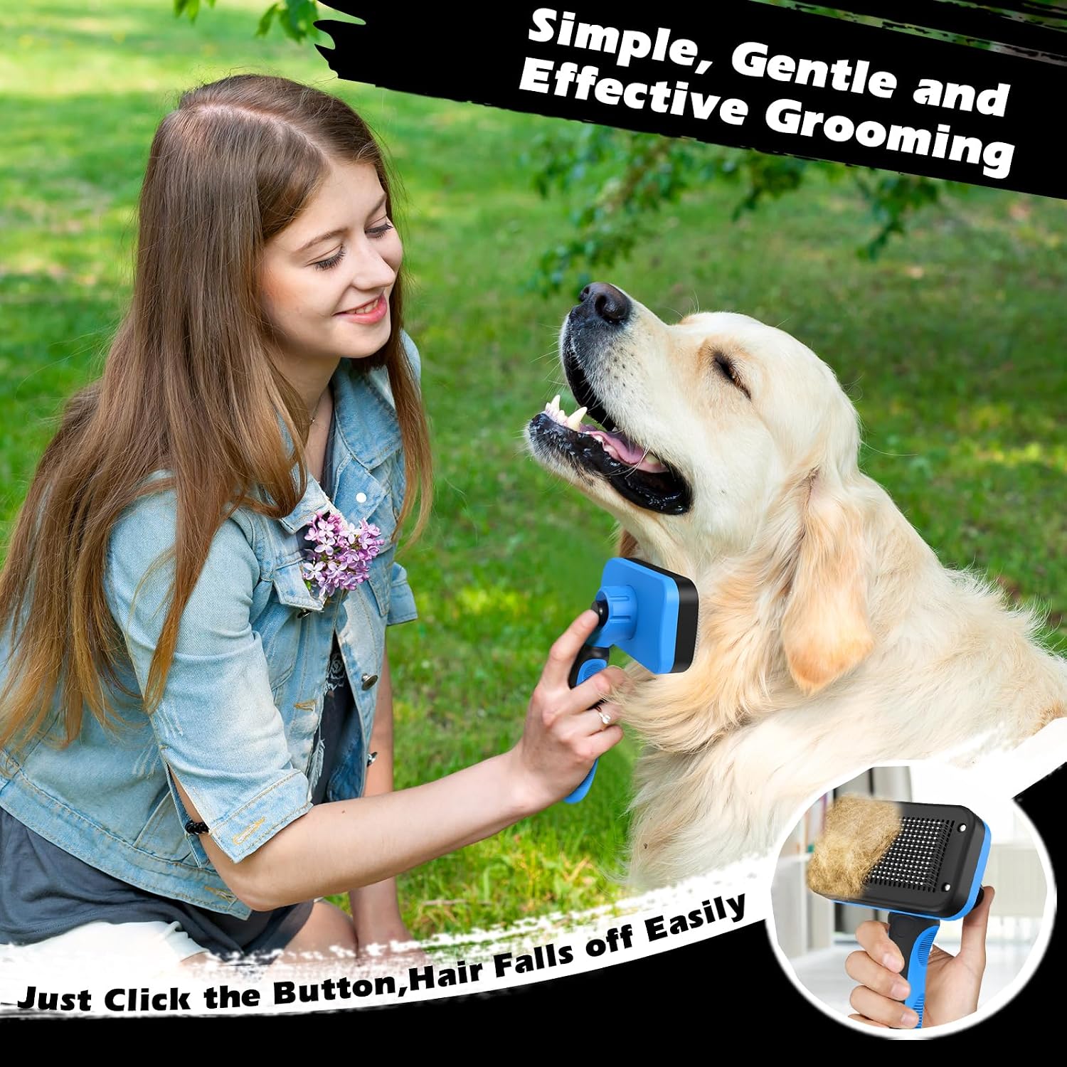 Professional 3PCS Self Cleaning Slicker Brush & Pet Grooming Rake & Flea Comb for Dogs,Cats and Horses | Double-Sided Dematting Comb & Skin Friendly Deshedding Grooming Tool | Pet Supplies (Blue) - Image 5