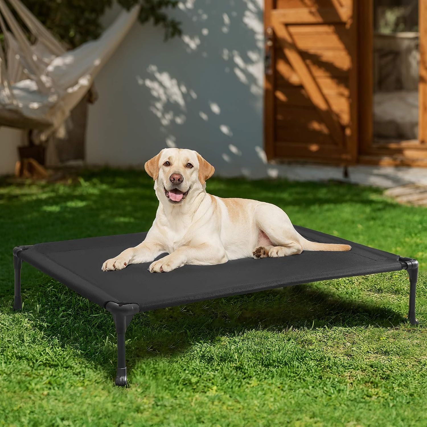 Veehoo Outdoor Elevated Dog Bed Large Sized Dogs, Large Cooling Raised Dog Cots Beds Training Platform Off Ground Hammock with Breathable Mesh, No-Slip Feet, 42"x30", Black - Image 2