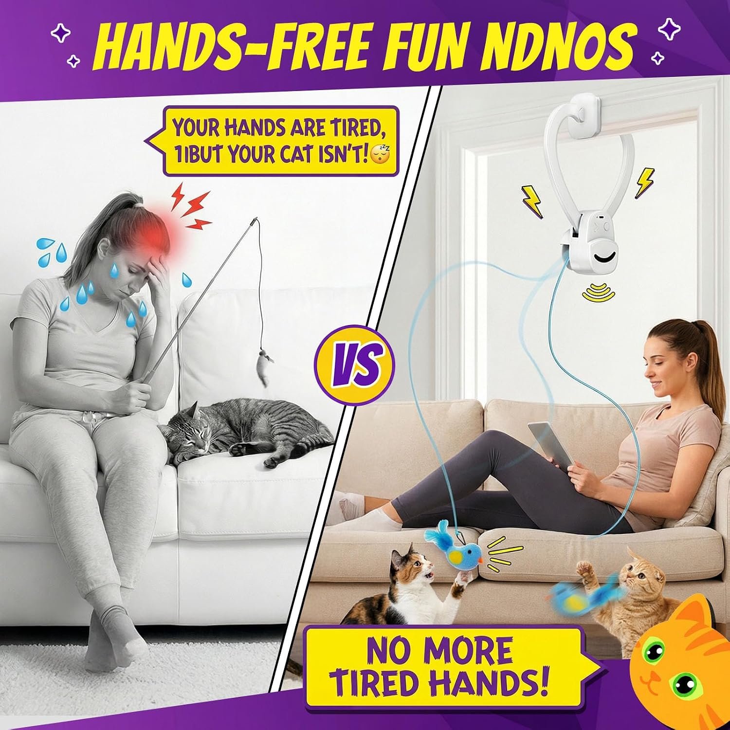 Interactive Cat Toys for Indoor Cats: Automatic Flying Bird Feather Wand Chase Exercise Enrichment Stimulation, USB Rechargeable Durable Safe Hanging Toy for Bored Kittens Adult Multi Cat Households - Image 3