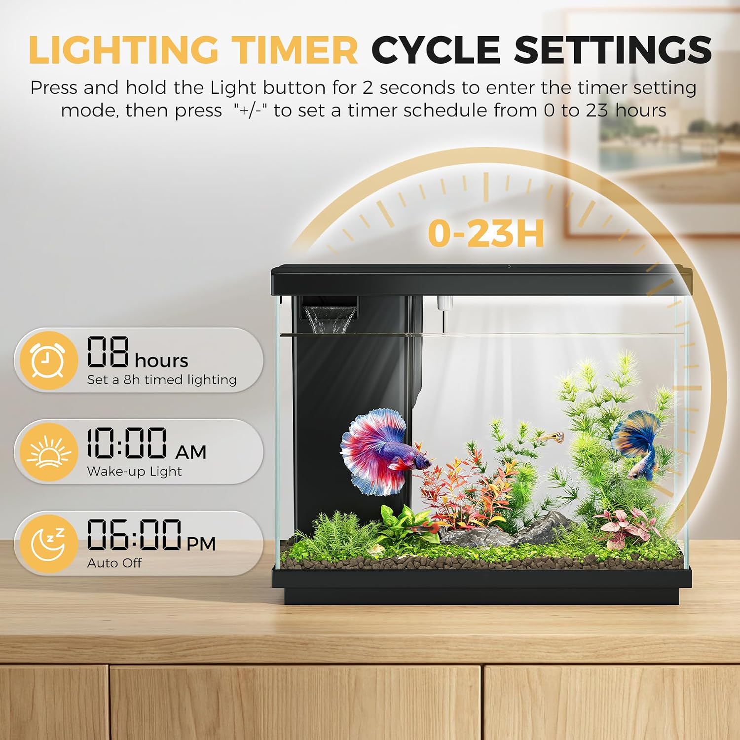 2.2 Gallon Small Fish Tank, Betta Fish Aquariums Black | with 4-in-1 Filter Pump, LED Light, Temperature Display, Fan & Surface Intake Design, for Home Office, Beginner Friendly - Image 7