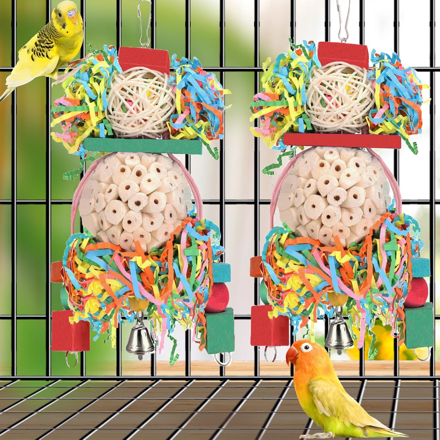 BBjinronjy Bird Toys,2PCS Hanging Natural Soft Sola Ball Beak Chew Shred Forage Toys for Parrots,Cockatiel,Conure,Love Birds,Parakeets,Budgie and Other Small Birds - Image 6