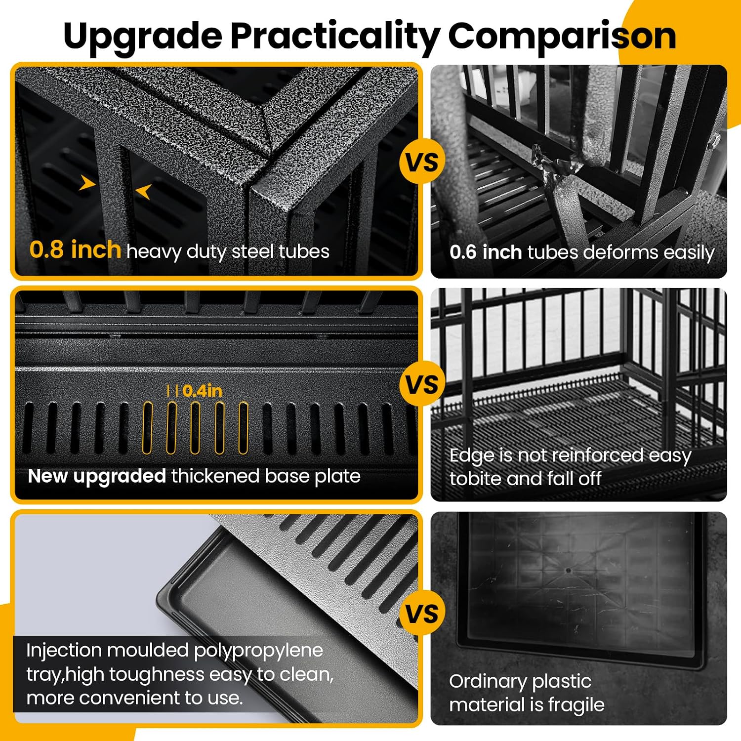 Oranland 48 inch Heavy Duty Indestructible Dog Crate,New Upgraded Escape Proof Reinforced Baseplate for Large Dogs,XL Dog Crate for High Anxiety Dogs/Max Load Capacity 300lbs/Double Door with Wheels - Image 5