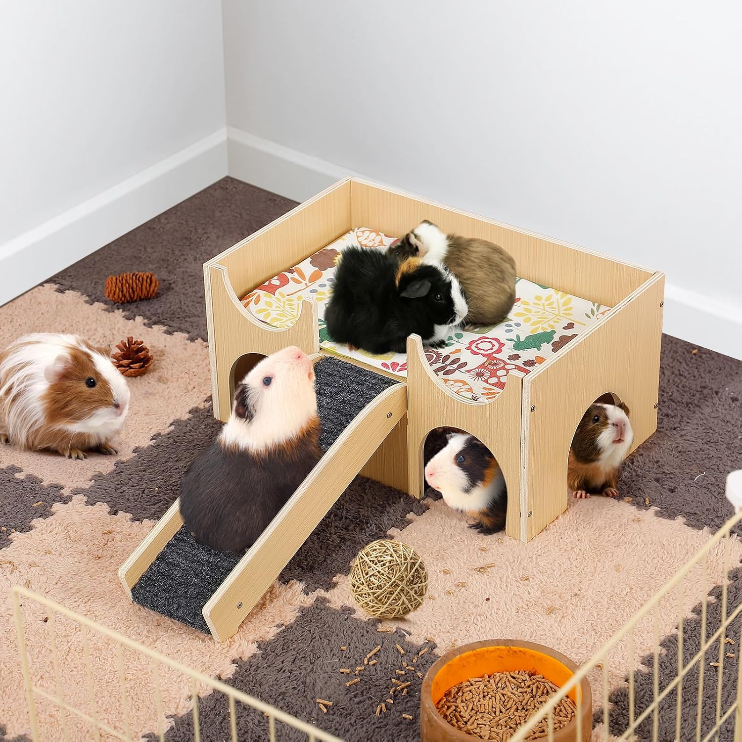 Upgraded Guinea Pig Castle, Sturdy Wooden Guinea Pig Hideout, Small Animal House Bed Hut Habitats with Stairs, Easy to Assemble for Hamsters Bunny Chinchillas Playing Hiding - Image 6