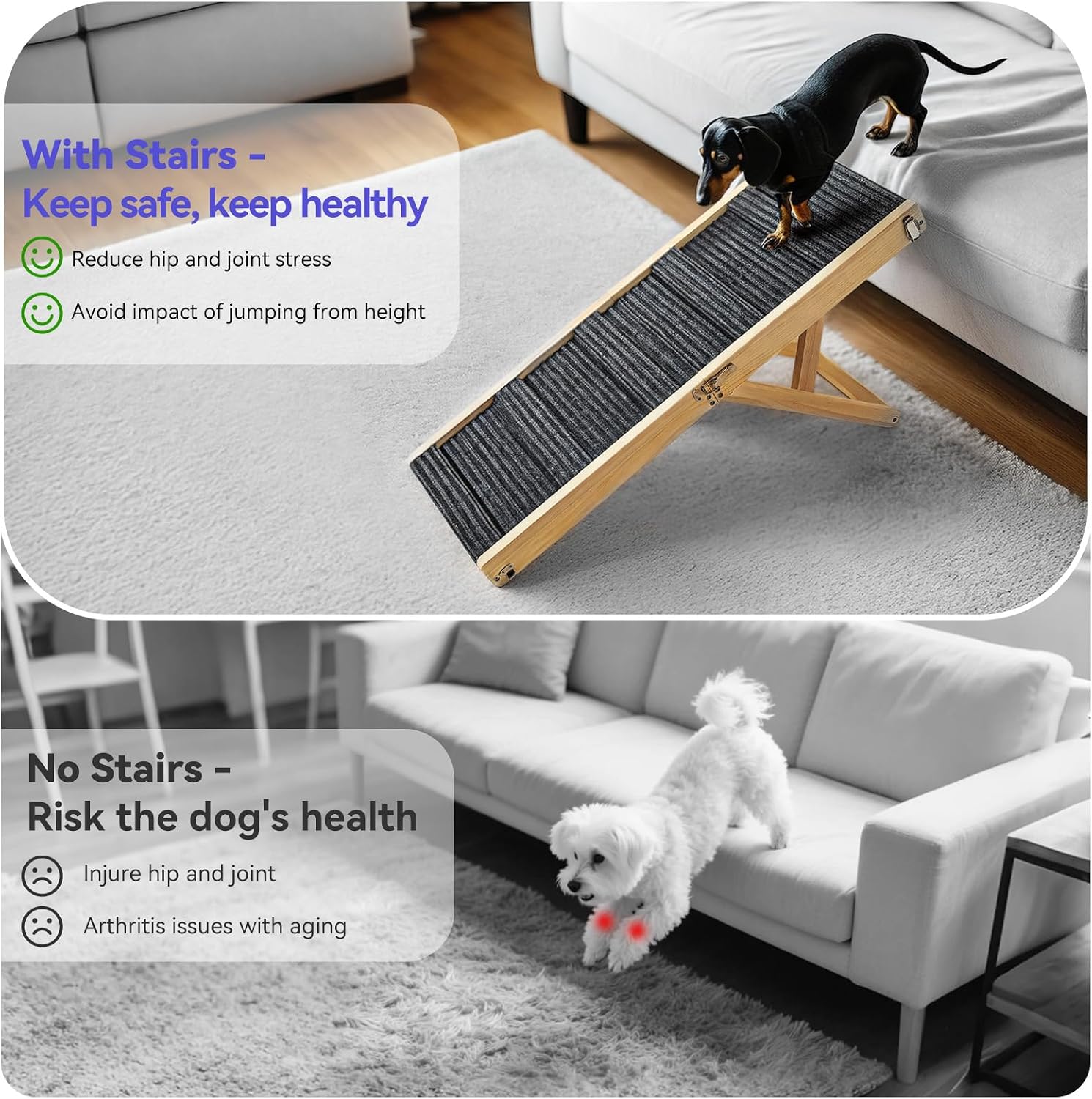2026 Upgraded Dog Ramp for Couch, Foldable Small Dog Ramp for Sofa, 5 Adjustable Height from 9.8" to 20.5", Portable Stable Pet Steps with Non-Slip Pad, Pet Ramps Use for Sofa Couch Stairs - Image 2