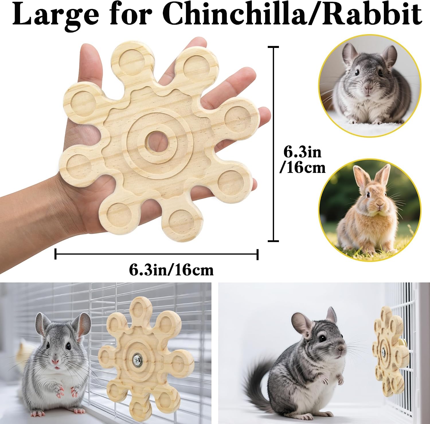 2pcs Rotating Natural Wood Chinchilla Chew Toys for Teeth, Interactive Enrichment Toys, Hanging Exercise Chinchilla Toys for Cage for Playtime, Spinner Cage Accessories Wheel - Image 2