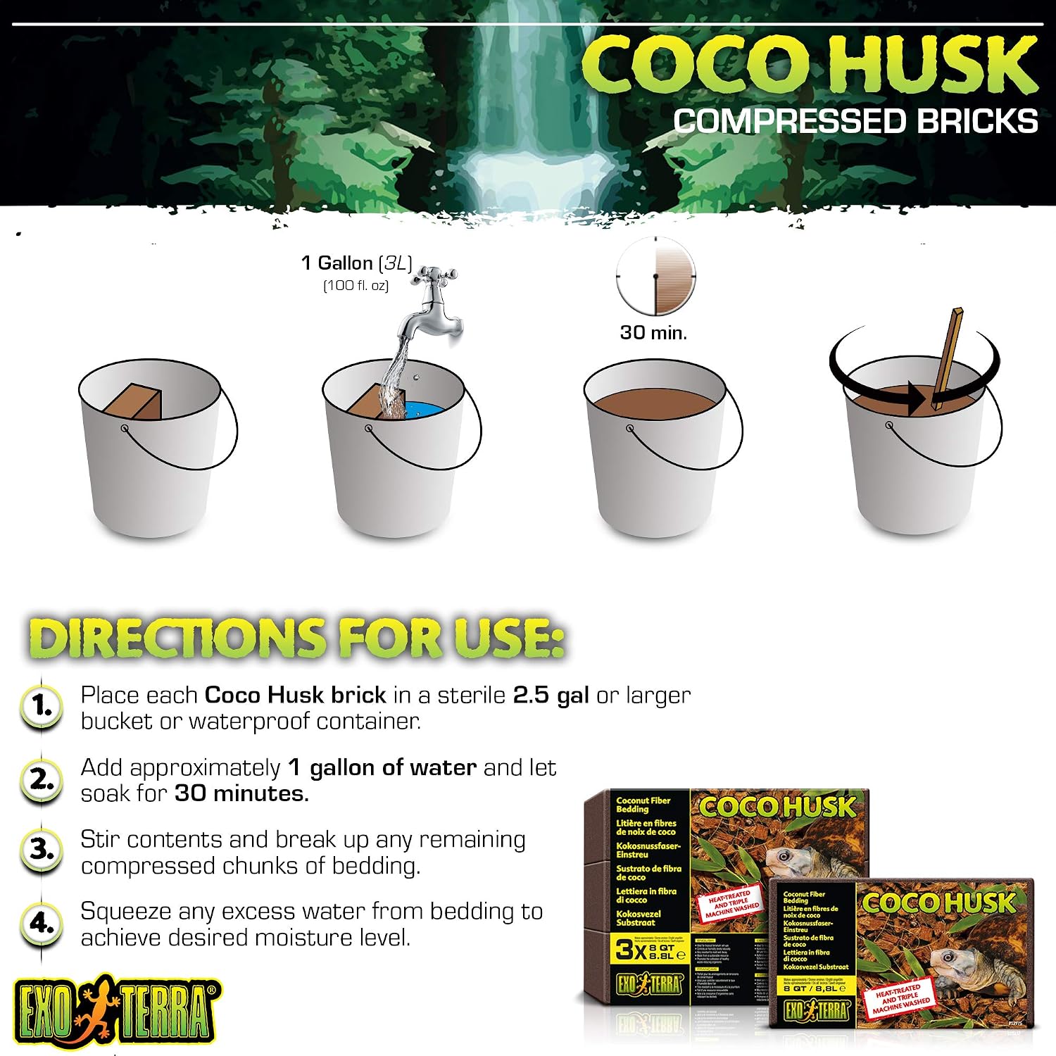 Exo Terra Coco Husk Brick, 8 QT (8.8 L) – Natural Coconut Fiber Terrarium Substrate for Reptiles, Amphibians & Tropical Enclosures - Image 6