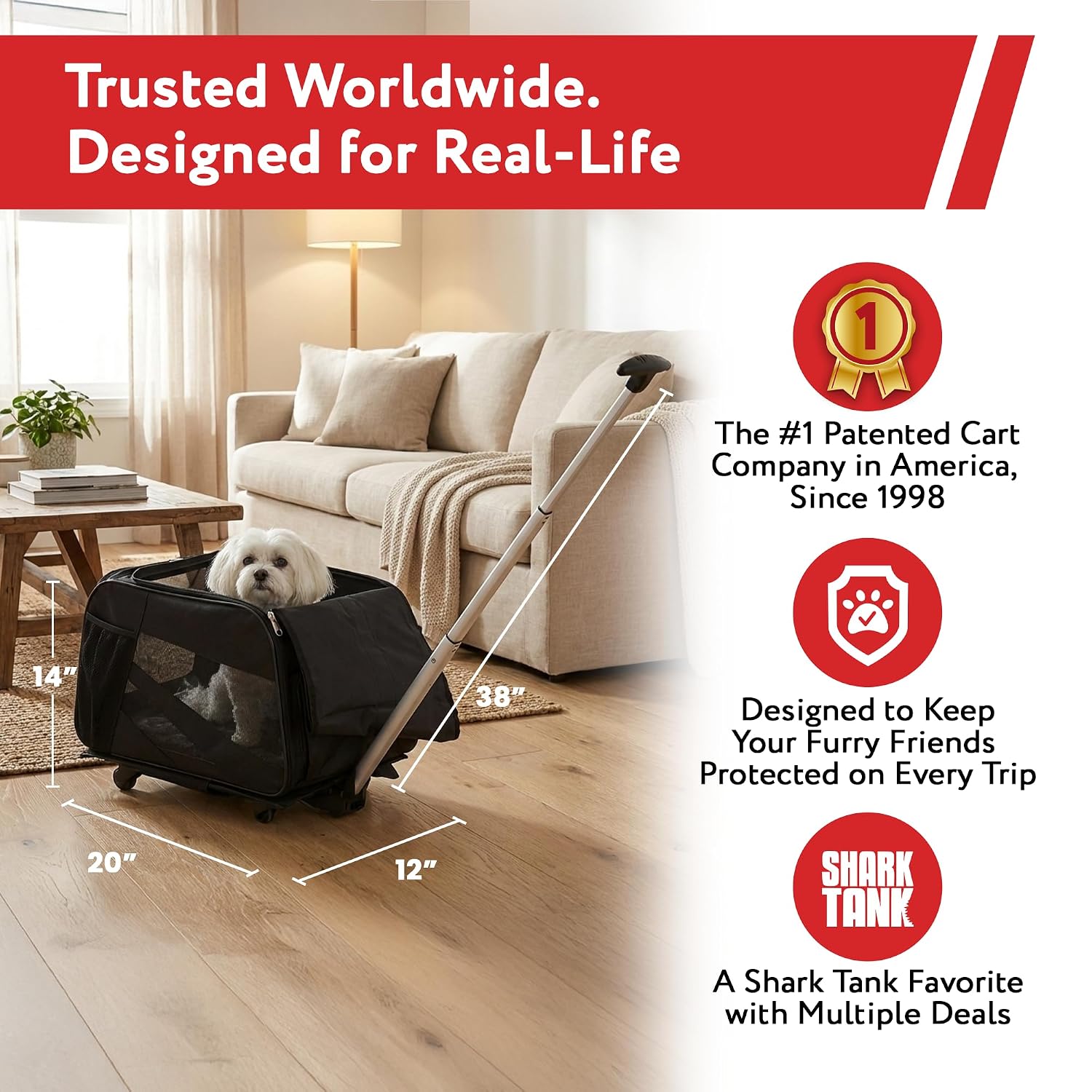 dbest products Rolling Pet Carrier with Wheels Airline Approved - TSA Dog Cat Carrier for Airplane Travel - Wheeled Pet Carrier 18x12x20 for Pets up to 24lbs - Collapsible Travel Bag - Image 2