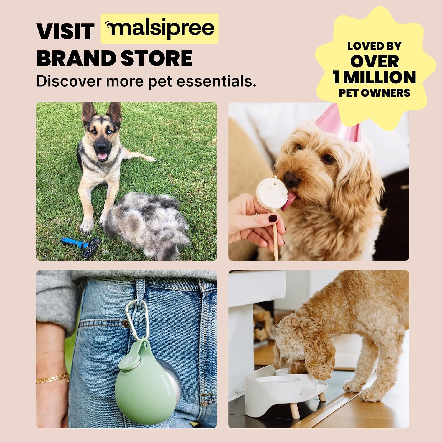 MalsiPree On the Go Dog Water Bottle - 12 oz Pink, Leak-Proof | 12oz leak-proof bottle & built-in bowl - one-hand use - Use for dog travel, hiking, park & beach days - Image 10