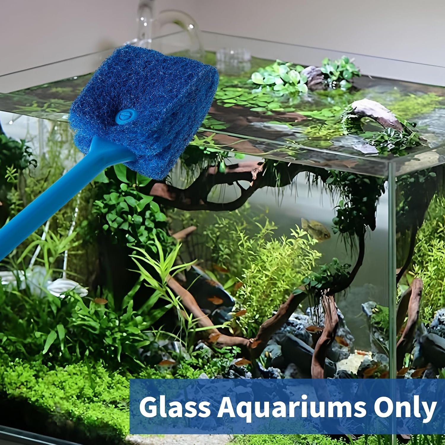 SLSON Aquarium Algae Scraper Double Sided Sponge Brush Cleaner Long Handle Fish Tank Scrubber for Glass Aquariums and Home Kitchen,15.4 inches (1) - Image 2