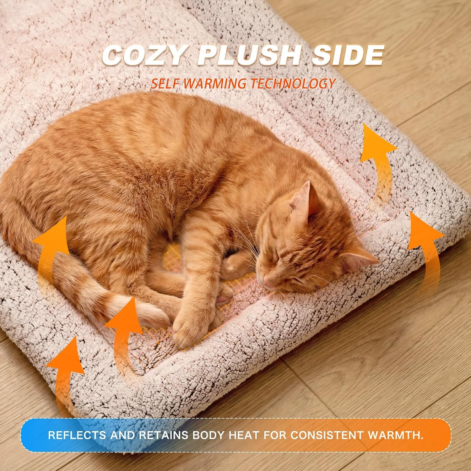 Cooling Mat for Cats, Reversible Self Warming Cat Bed, Dark Blue, 18x24 In | Cool-Touch Ice Silk Side, Plush Fleece Warm Side, Heat-Reflective Foil for Indoor Cats, Kittens, Small Dogs and Crates - Image 4